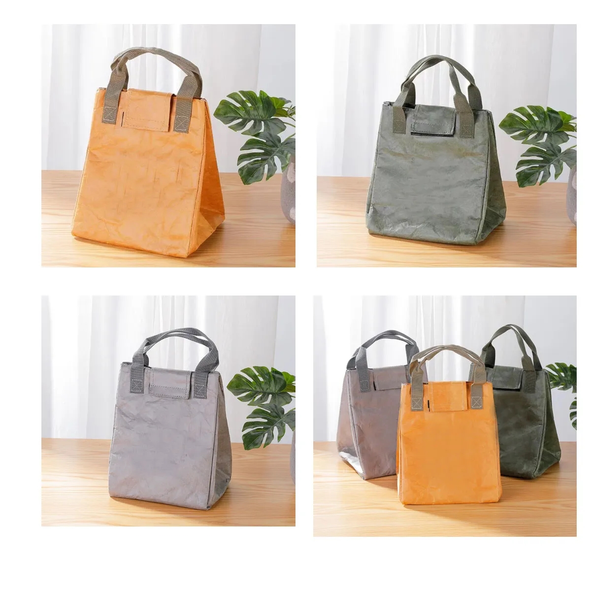 4 Pack Reusable Washable Kraft Paper Insulated Lunch Bag 5