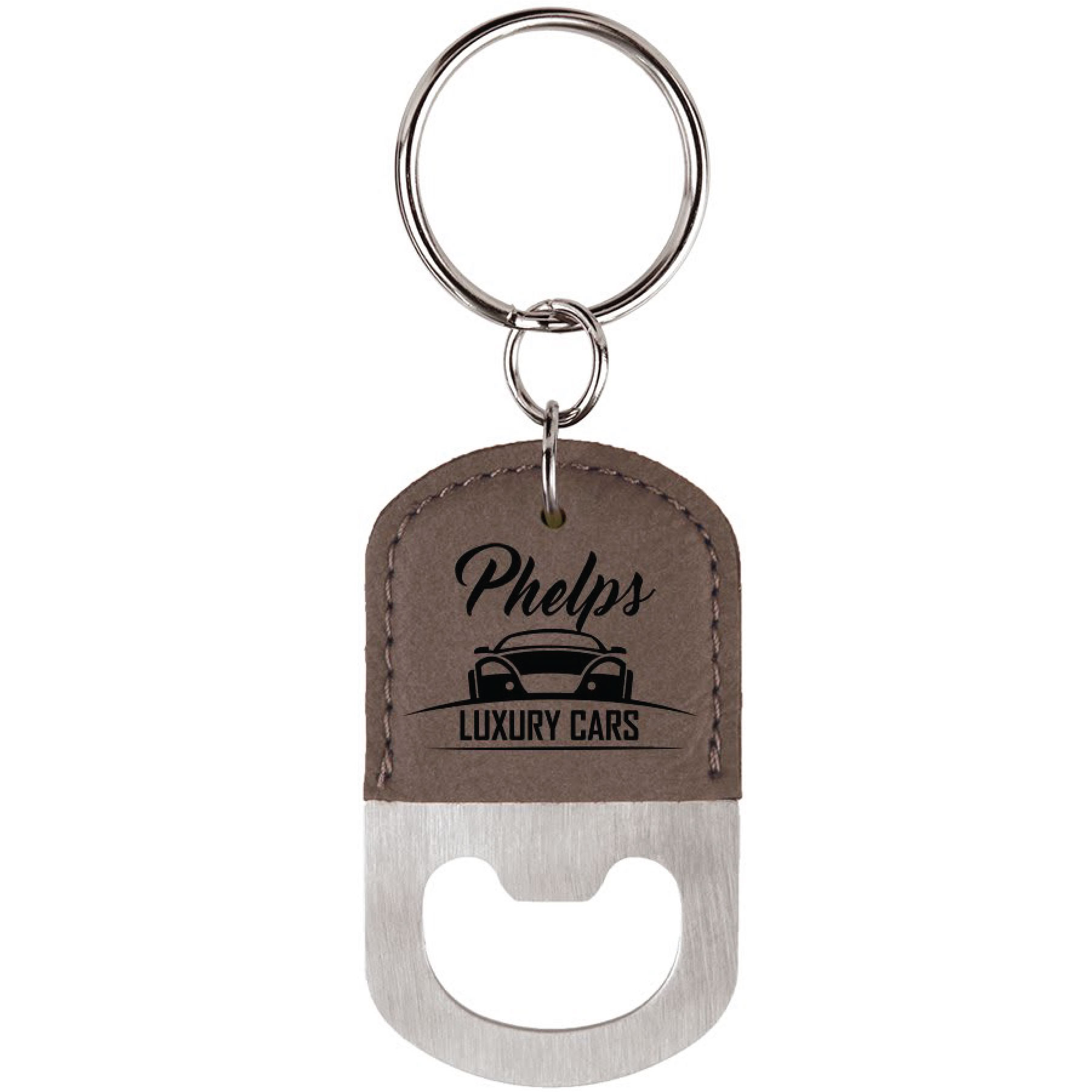 Gray Oval Leatherette Bottle Opener Keychain