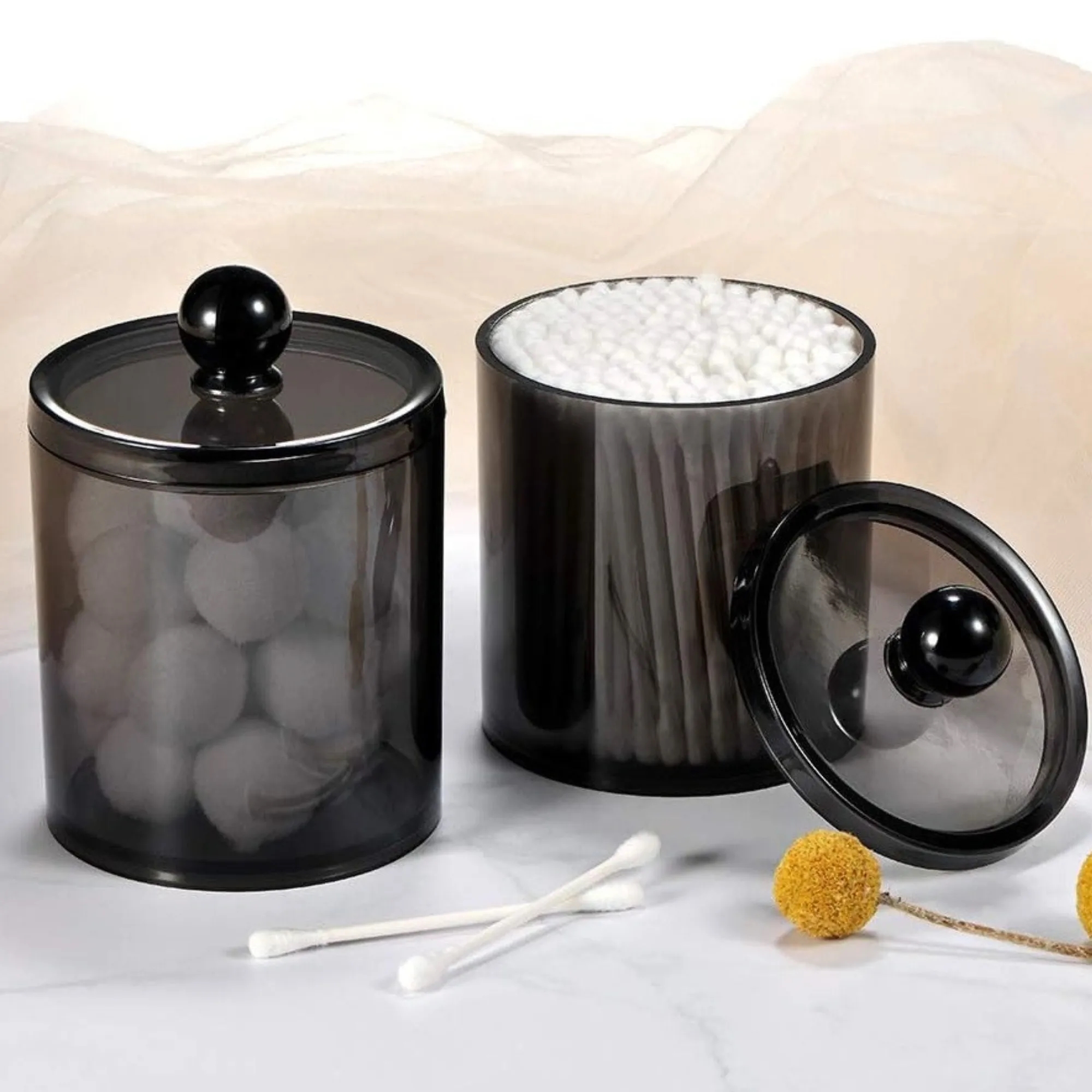 Plastic Clear Cotton Swab Holder Box Storage Jar With Lid, promotional household item with logo imprint 2