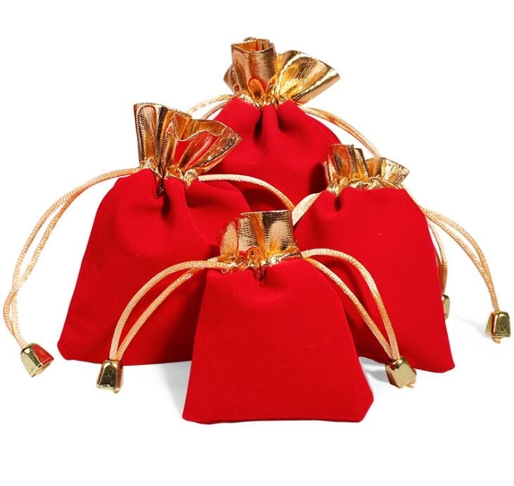 Velvet Gold Trim Drawstring Jewelry Gift Pouches 9