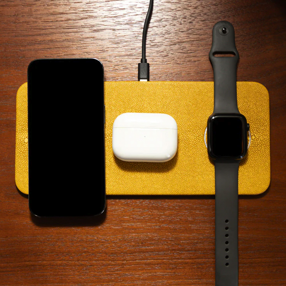 3 in 1 Portable Wireless Fast Chargeing Pad w/Vegan Leather Holder 3