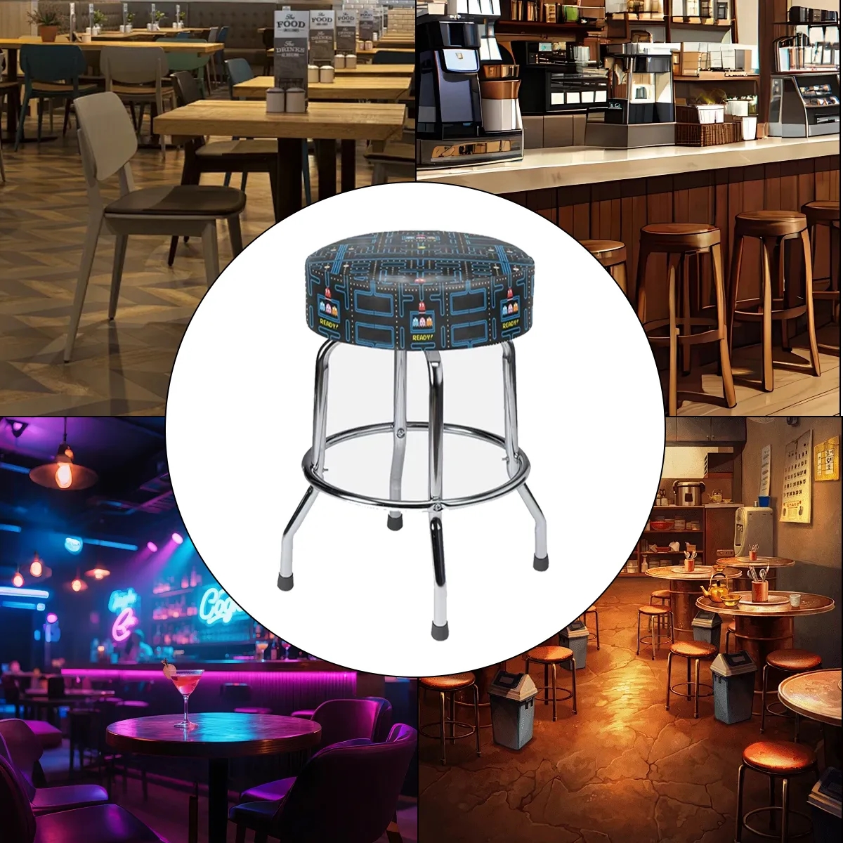 Customizable Round Bar Stool W/ Single Ring Chrome Base 1