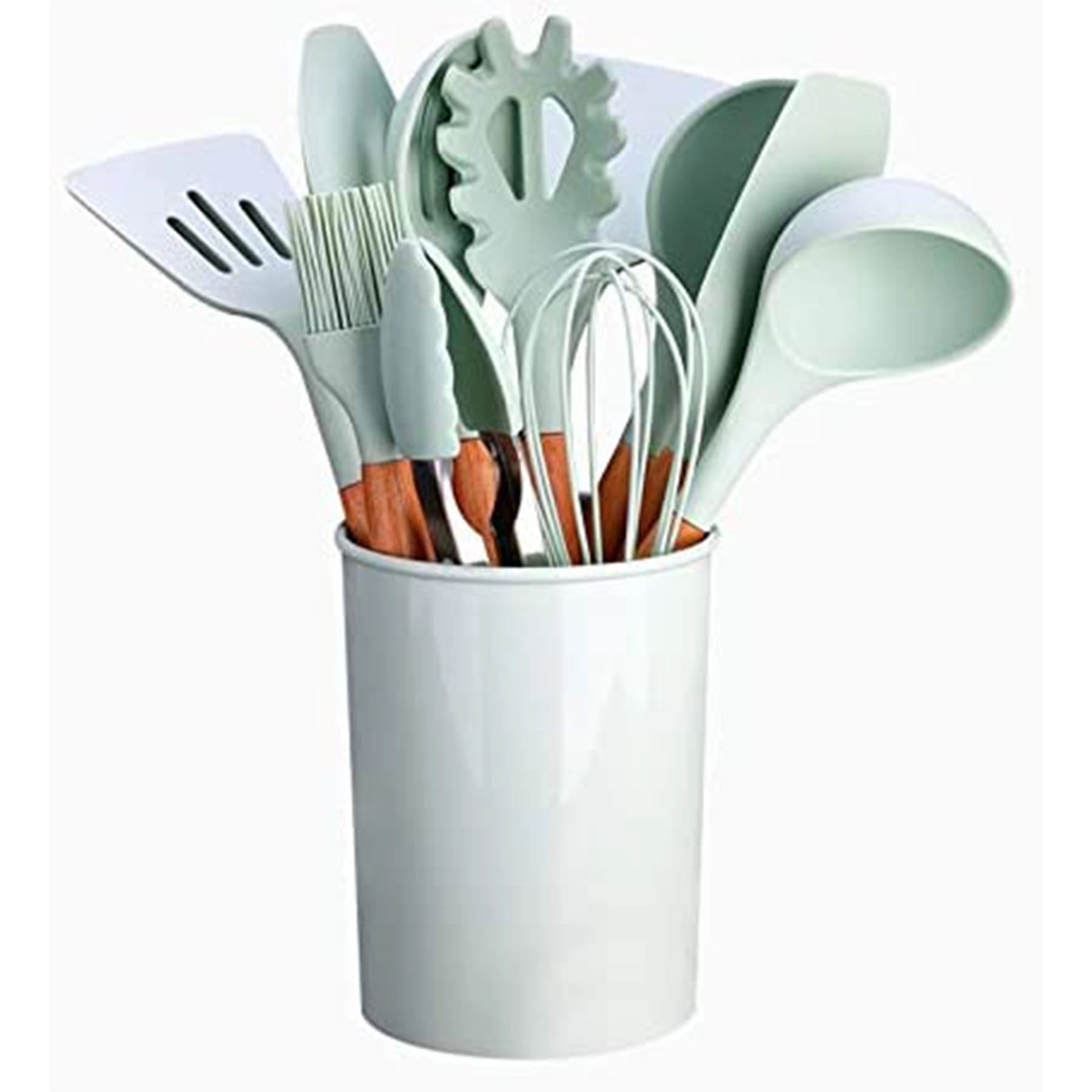 Silicone Kitchen Utensils Set with Wooden Bamboo Handles 2