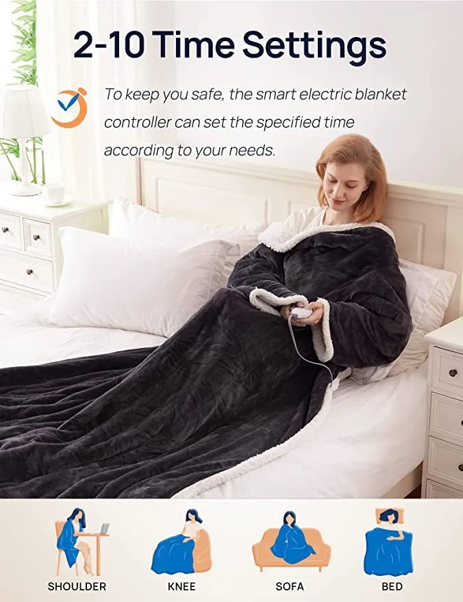 Sherpa Berber Fleece Electric Blanket Heated Poncho Wrap 5