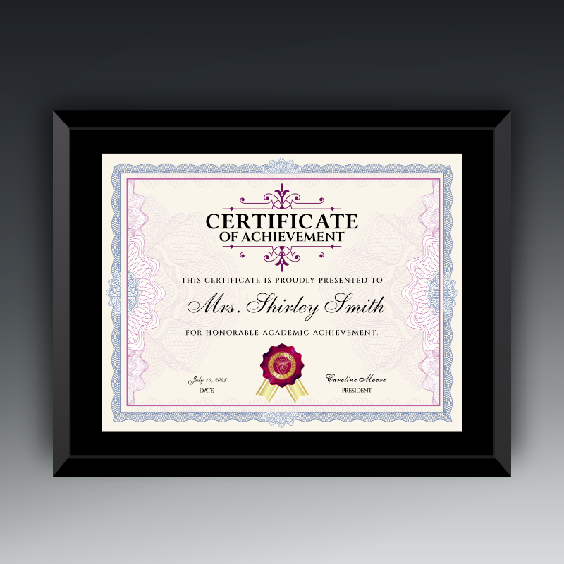 Black Glass Certificate Frame  11" X 14" 1