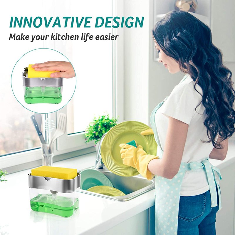 Sponge Holder Sink Dish Washing Soap Dispenser 13 Ounces 7