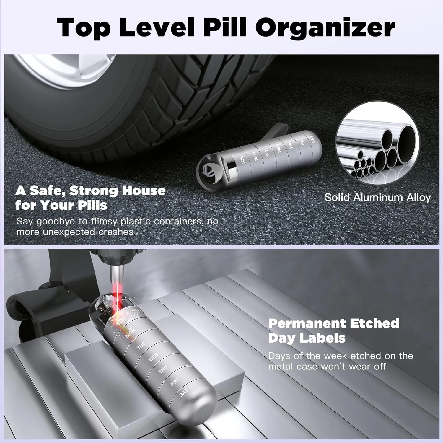 7 Day Aluminum Alloy Pill Box Waterproof Portable Case 4