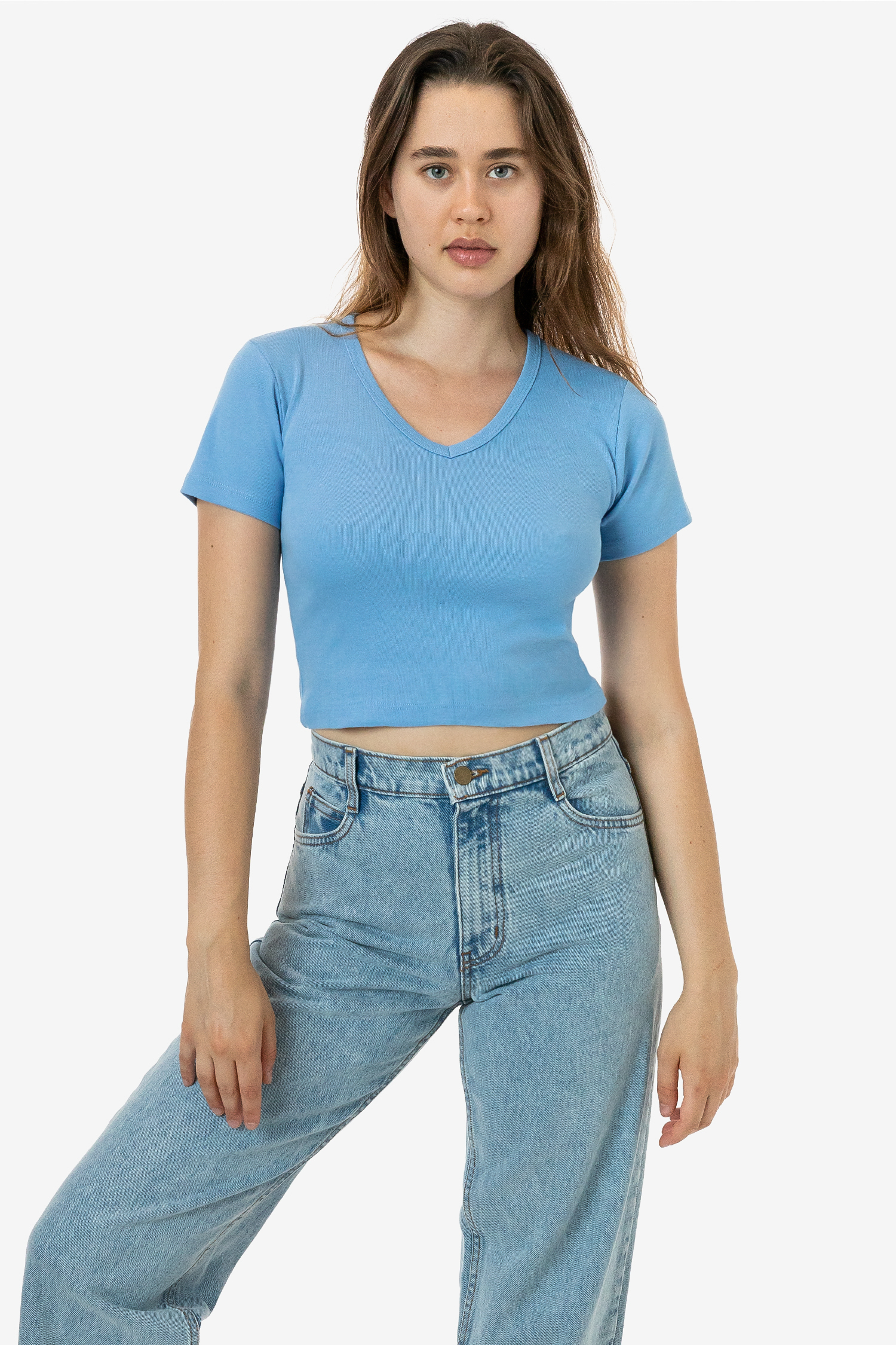 BABY RIB SHORT SLEEVE V-NECK CROP TEE 6
