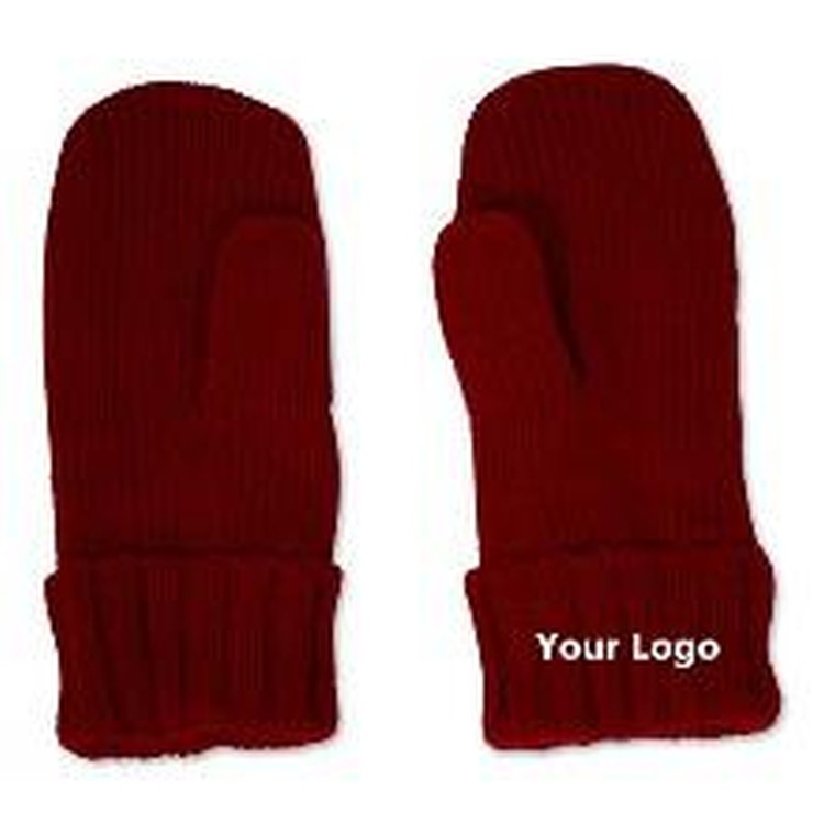 Thick Knitted Mittens (Pair) - Embroidered 2