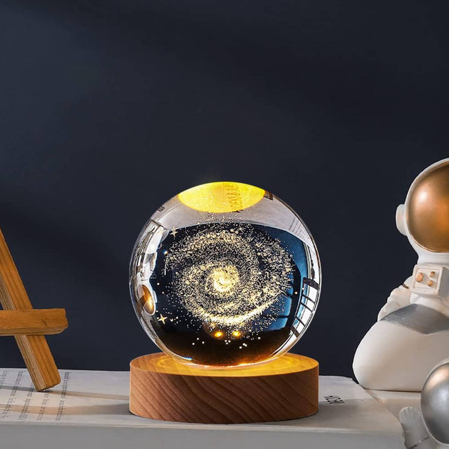 Bluetooth-Enabled Crystal Night Light with Solid Wood Base 1