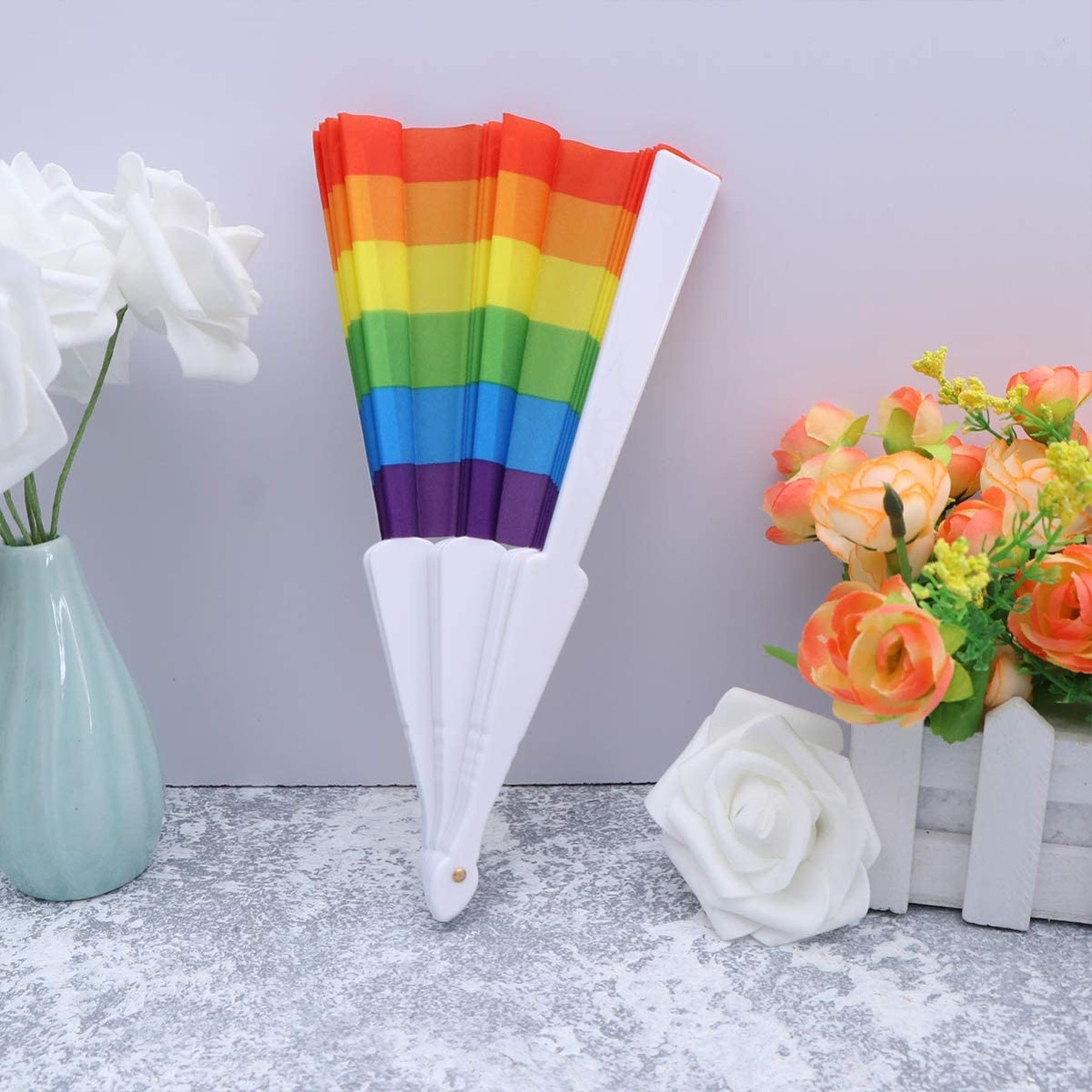 9 Inch Rainbow Pride Folding Hand Fans For Edm Music Club Event 13