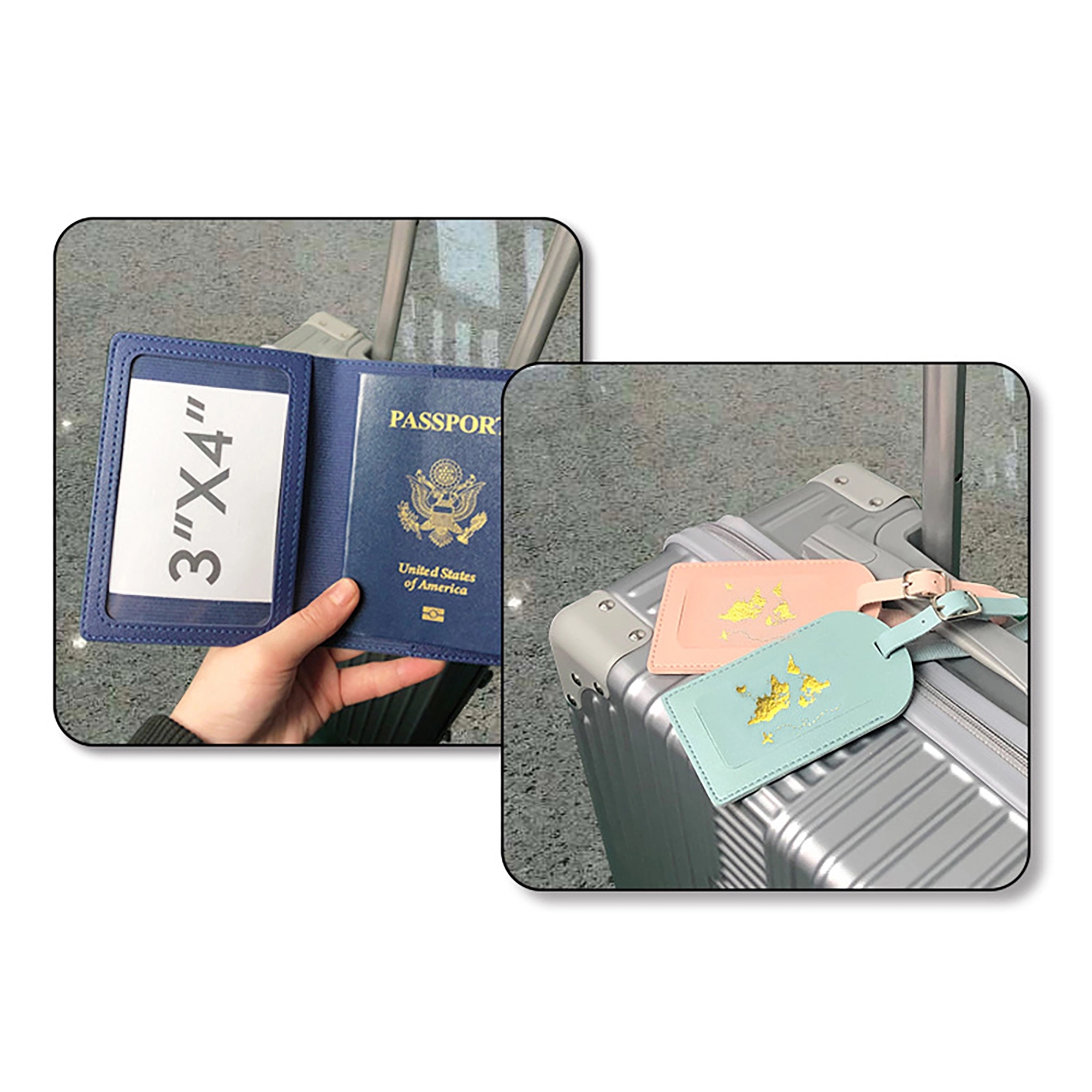 MOQ 100pcs PU Leather Passport Cover Luggage Tag Set 9