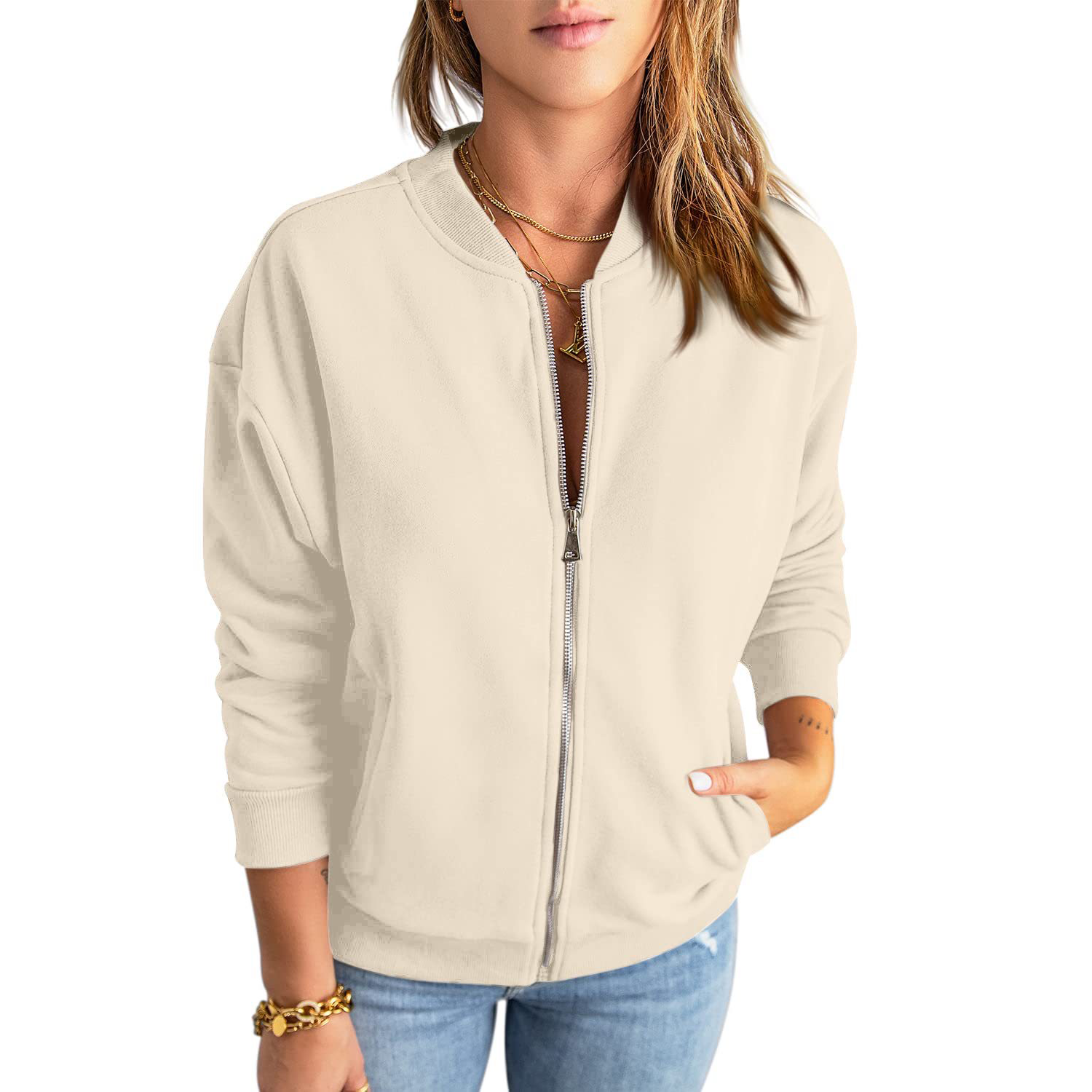 Zip Up Sweatshirts Jackets Long Sleeve Casual Loose Outwear 5