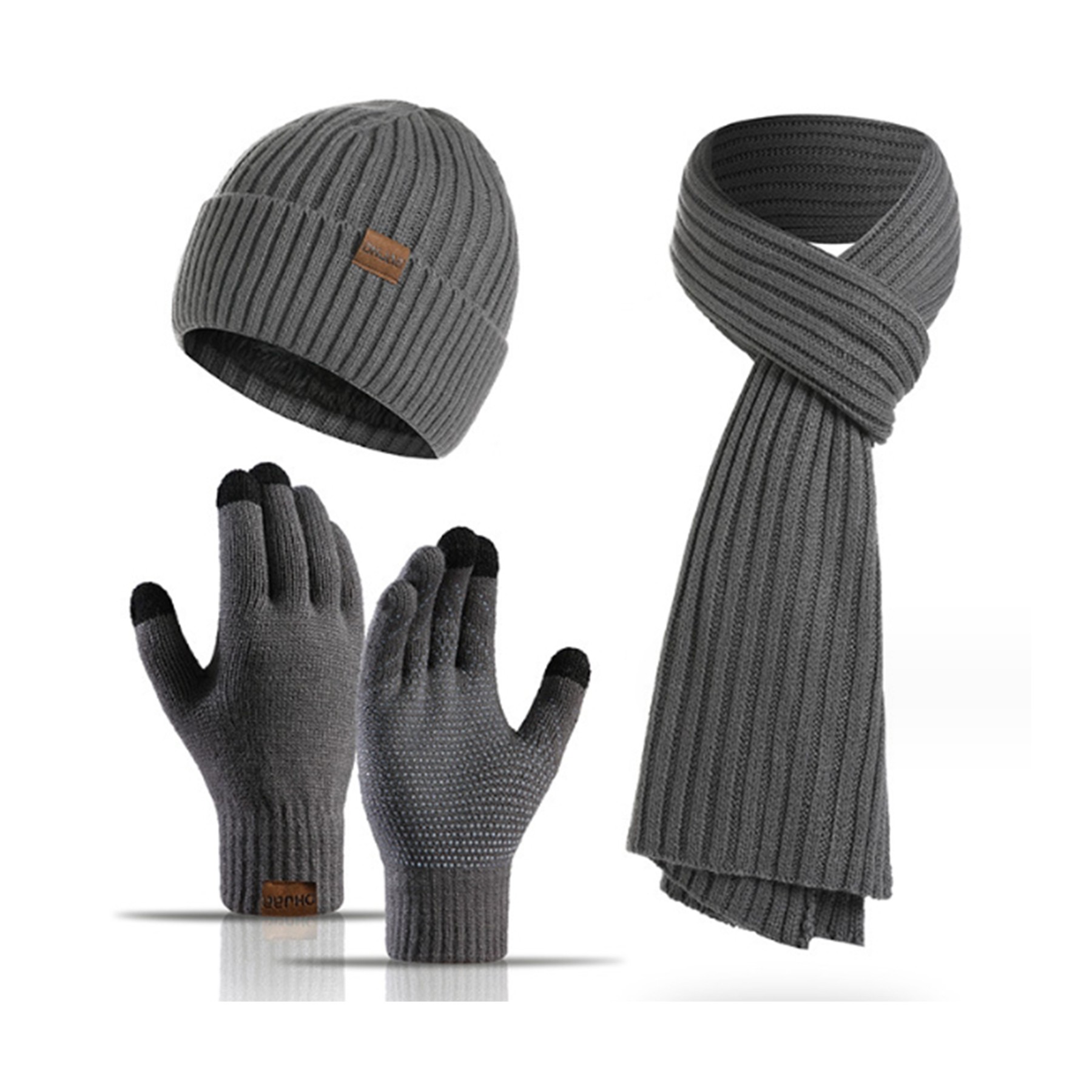 Beanie Hat Scarf Touch Screen Gloves Set 4