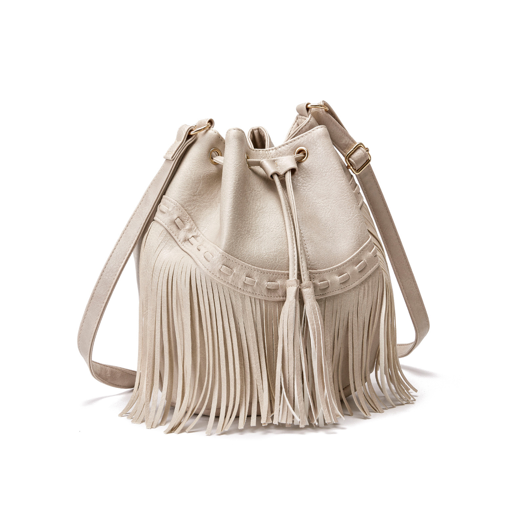 PU leather Drawstring Purse Tassel Crossbody Shoulder Bag 4
