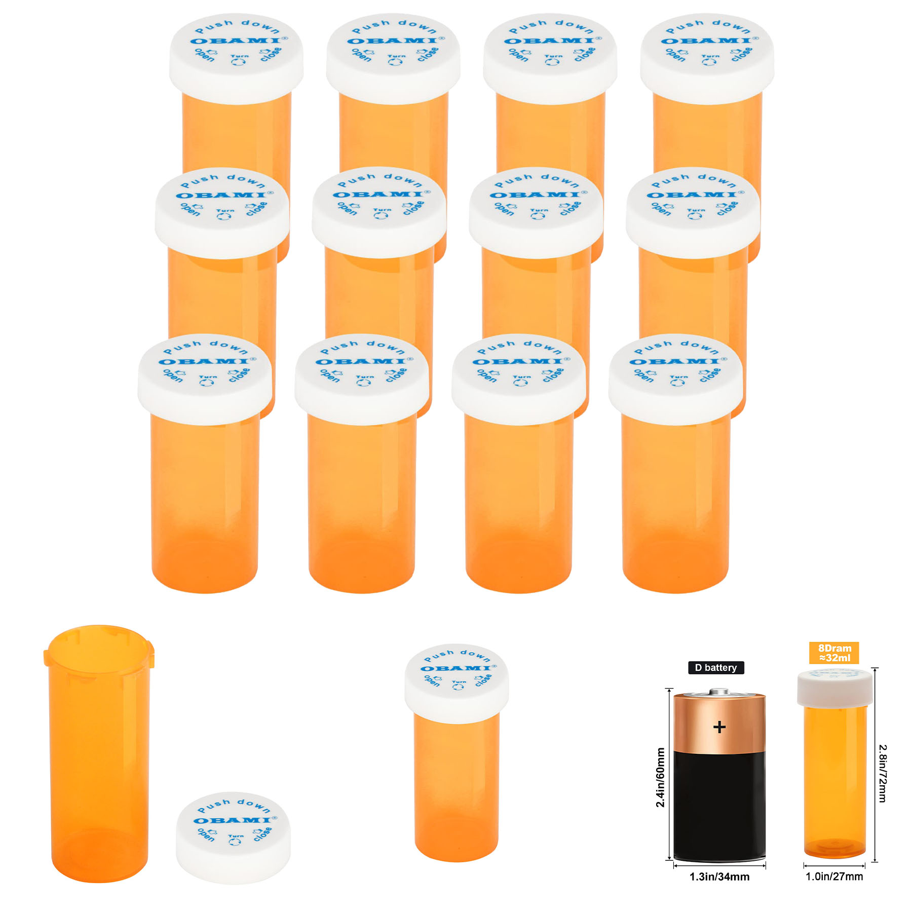 Medicine Pill Bottles with Child Resistant Cap 2