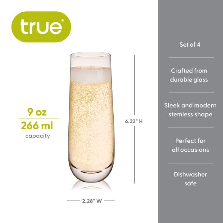 True® Stemless Champagne Flute, set of 4 4