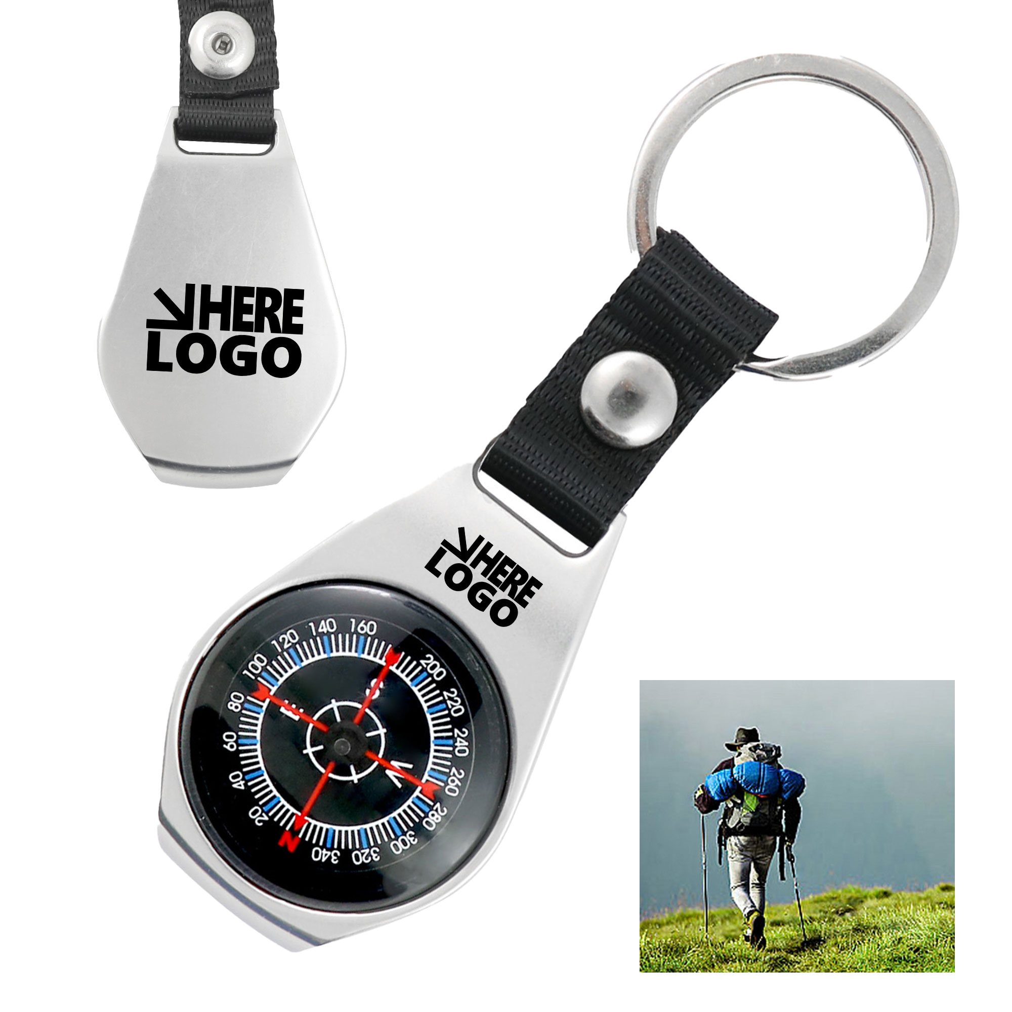 MOQ 20 Compass Key Tag Outdoor Alloy Handheld Keychain 2