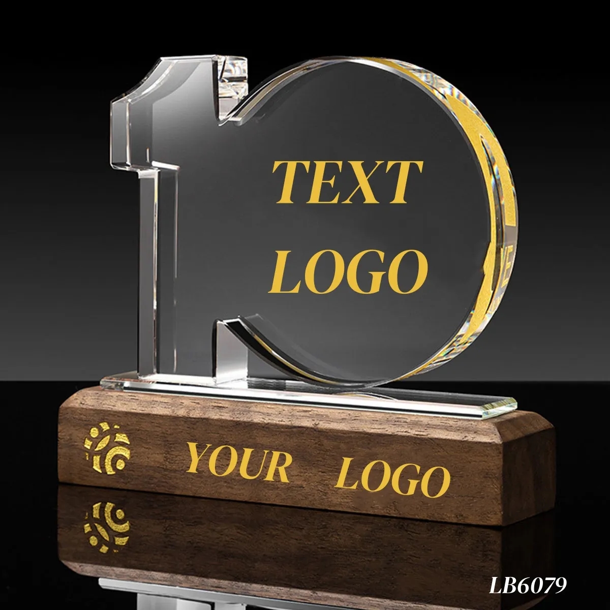 Personalized Work Anniversary Crystal Awards with Wood Base 2