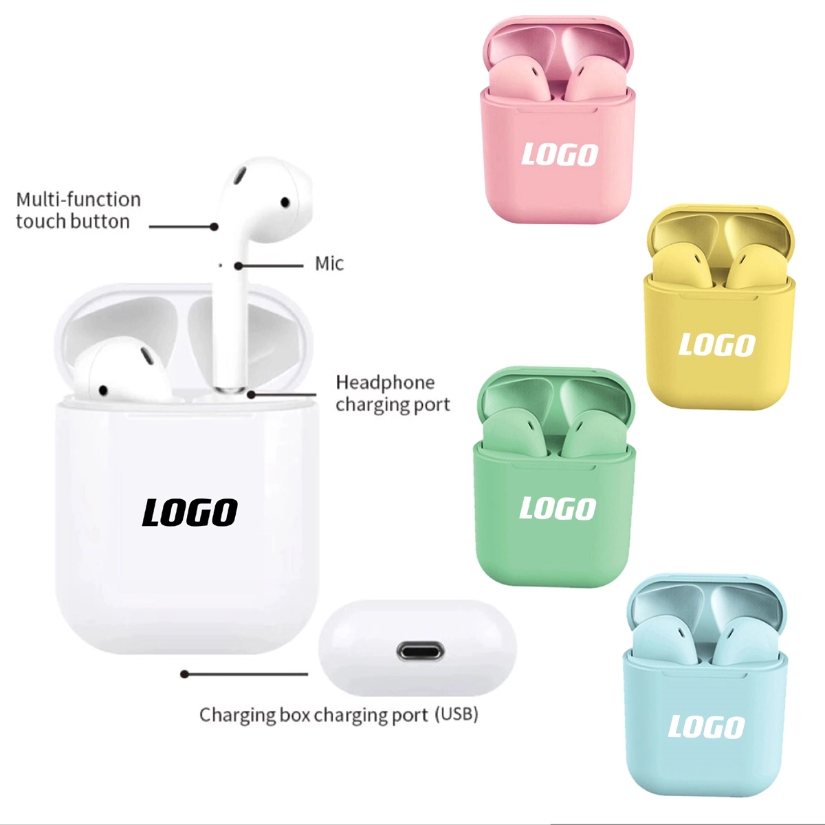 Multi-Color Wireless Earbuds with Charging Case 2