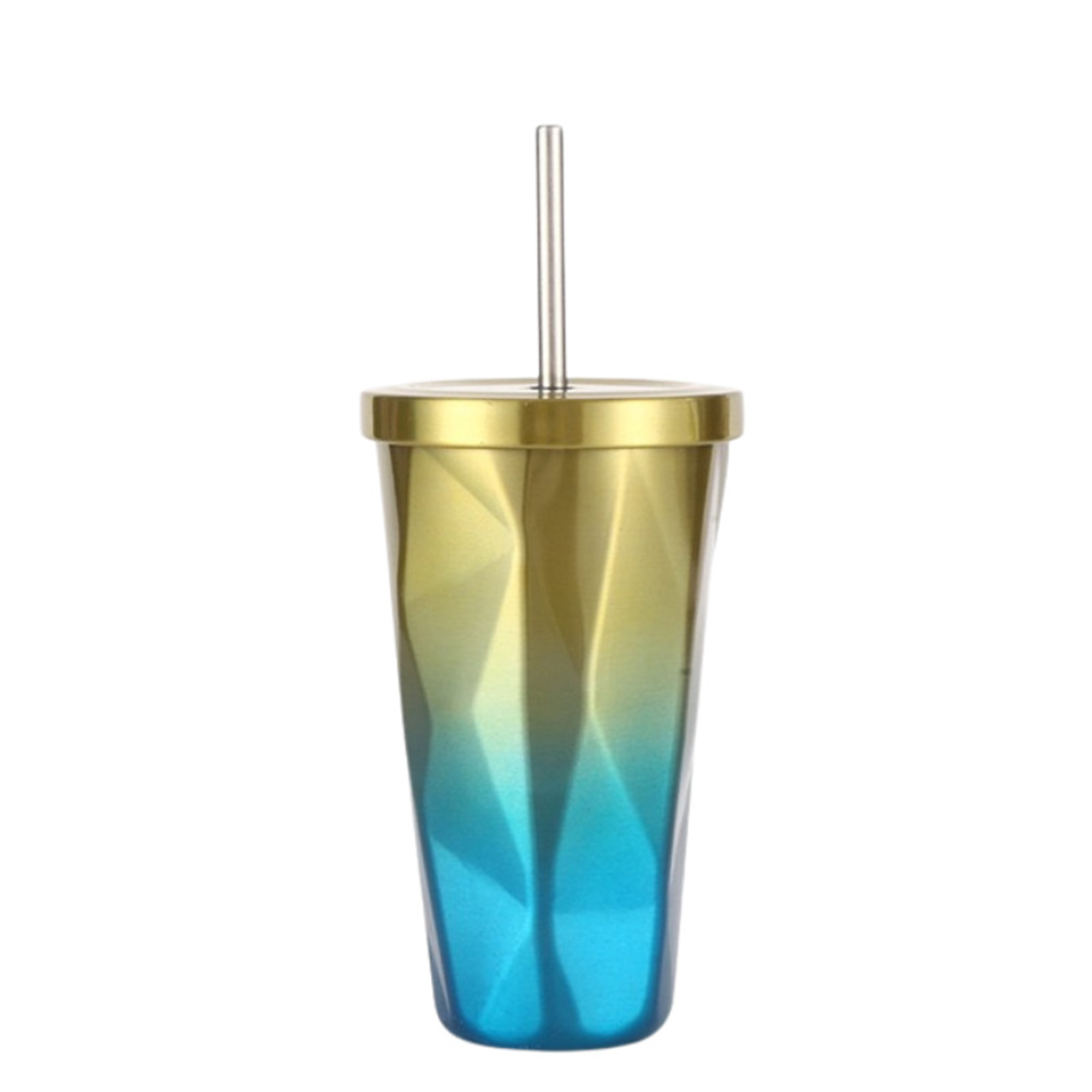 16 Ounce Diamond Shape Travel Tumbler With Straw 2.75" x 7.1" 22