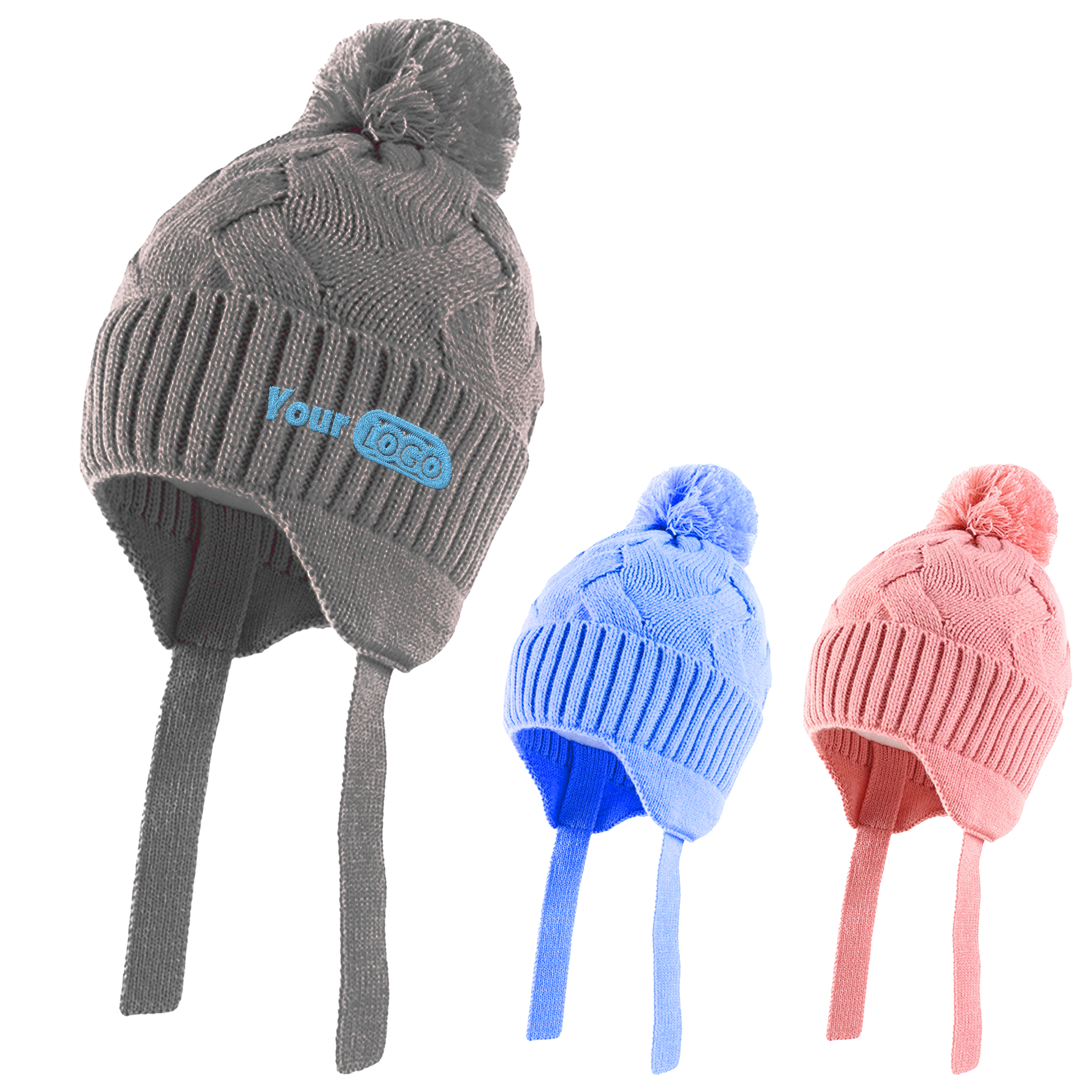 Acrylic Classic Knit Winter Hat With Ear Flaps And Pom-Pom Accent 6