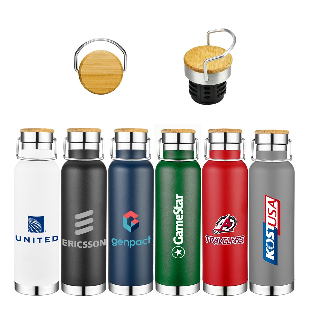 22 oz Stainless Steel Sport & Gym & Hiking Water Bottle With Wood Lid, custom water bottle with logo imprint 2