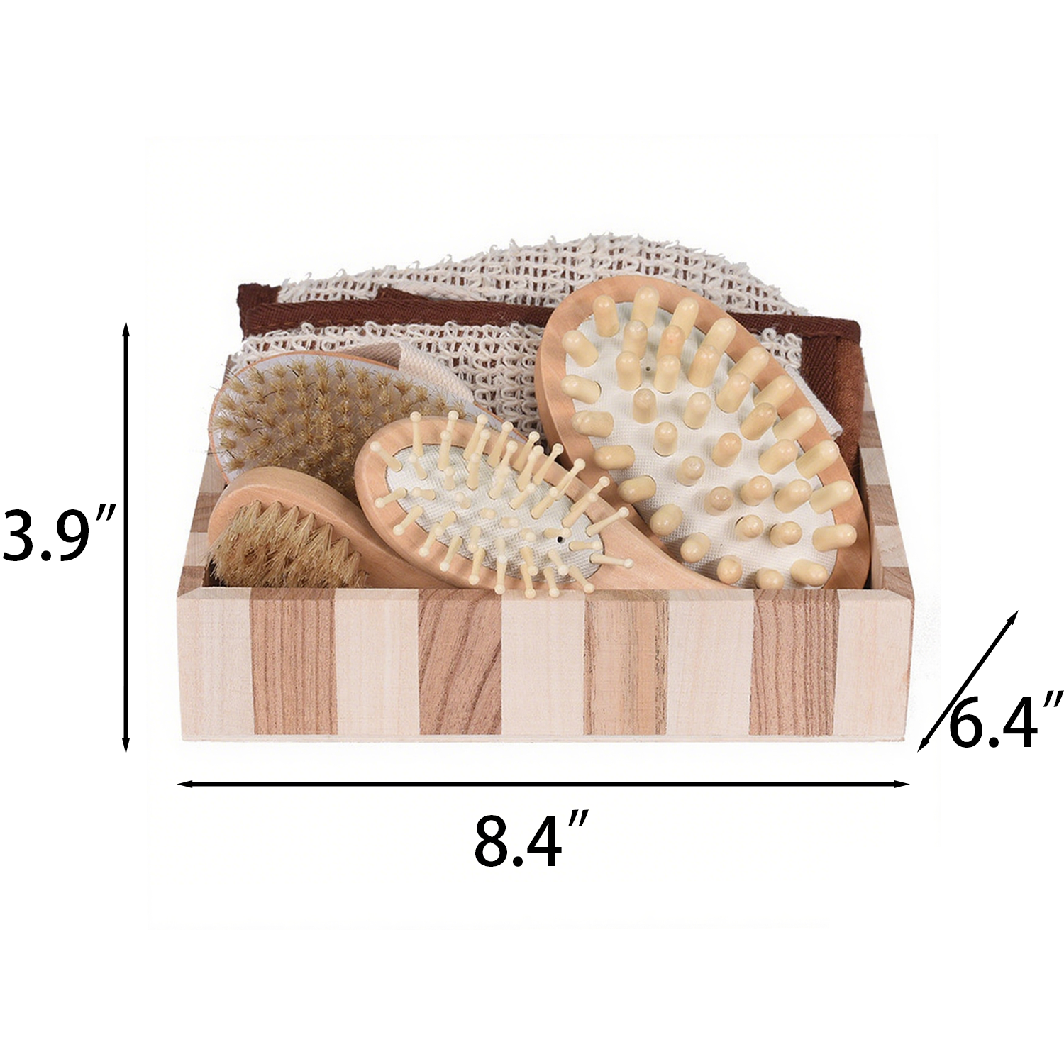 7 Pcs Wooden Bath Set w/ Massage Brush 7