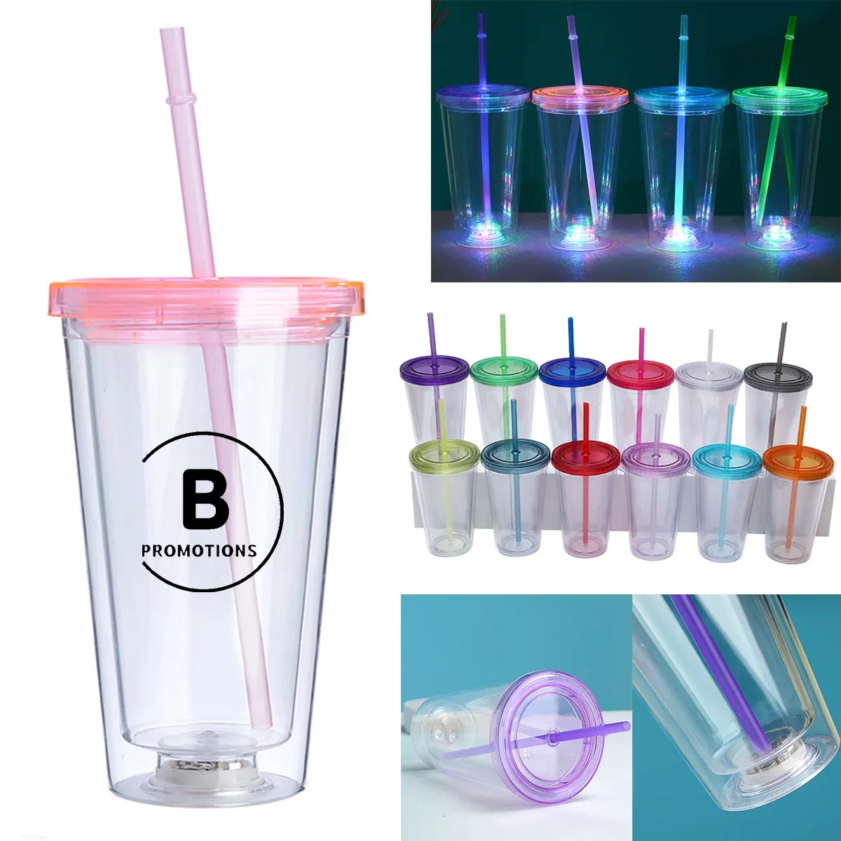 16oz LED Flashing Insulated Tumbler with Straw and Lid 4
