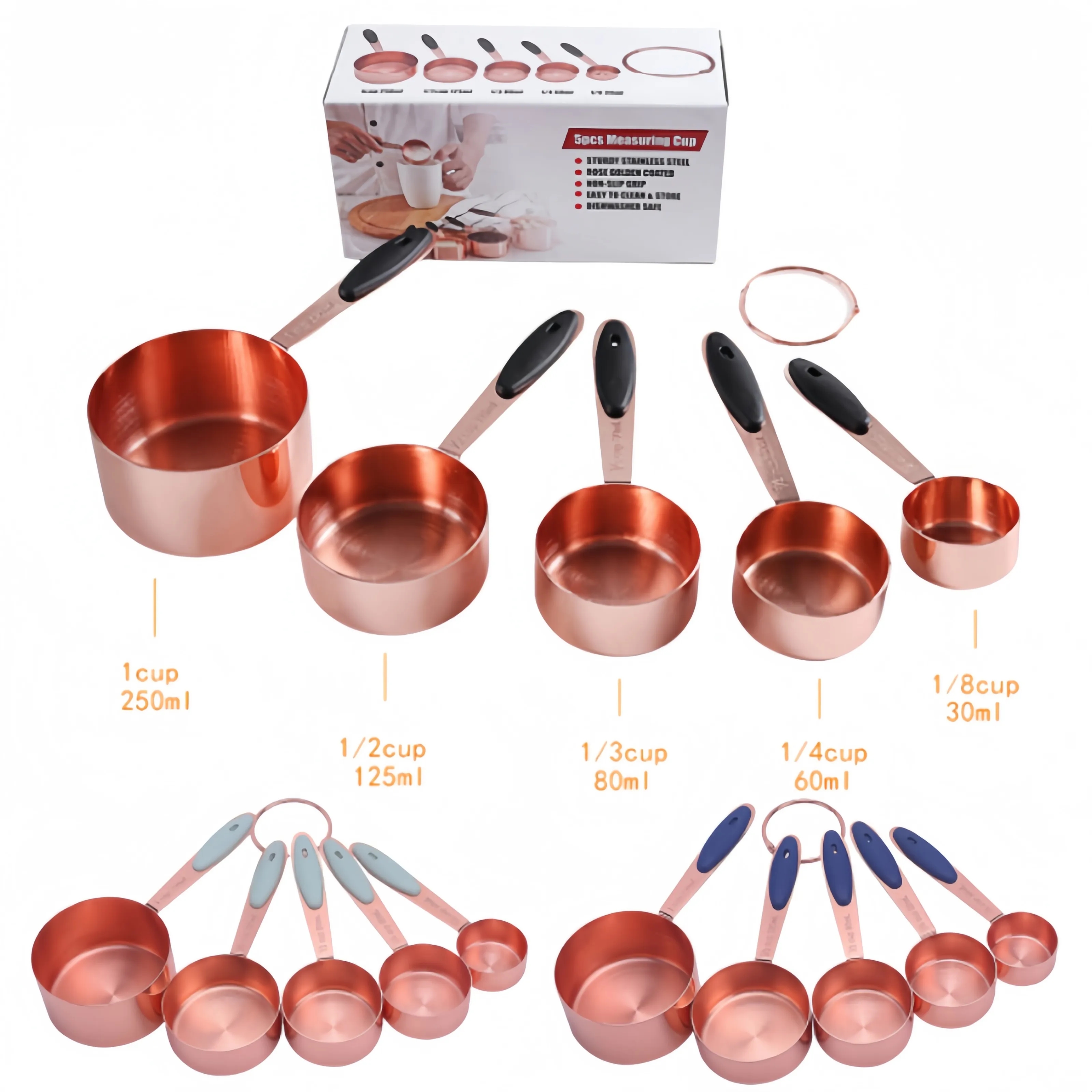 Rose gold stainless steel 5-piece measuring cup set 4