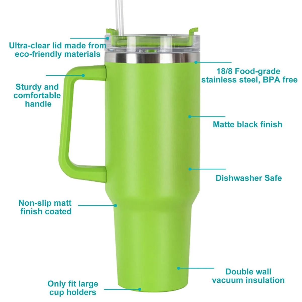 40oz Insulated Tumbler with Handle and Straw Lid 6