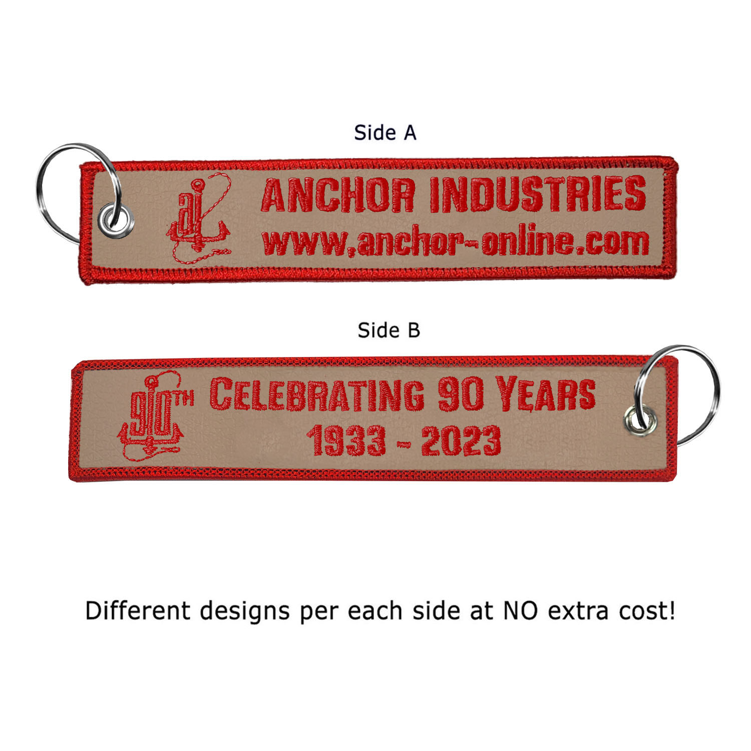 1 ¼" x 6 ¼" Two Sided Embroidered Big Size Faux Leather Key Ring 3