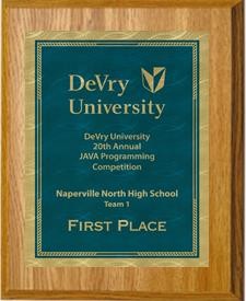 7" x 9" Oak Finish Plaque with a Blue/Gold Victory Sunray Plate 2