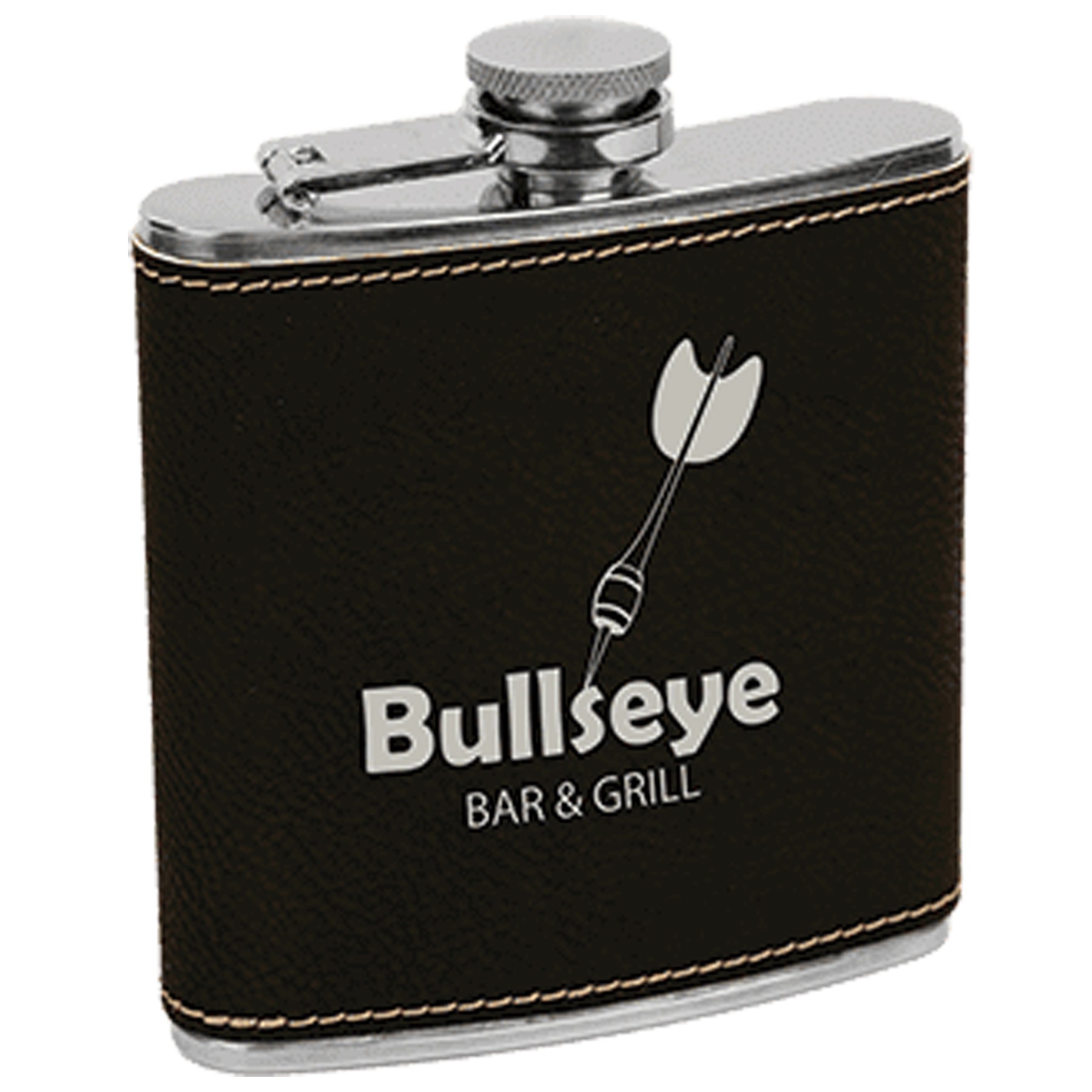 Black/Silver Leatherette Stainless Steel Flask 1