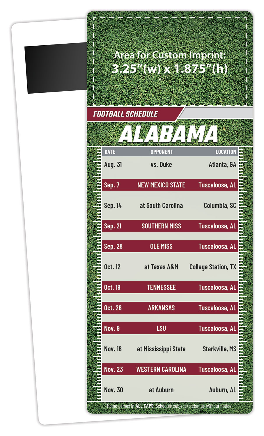 Football Schedule Laminated Card/Postcard with Magnet Strip 3.5x8.5 - 14 pt. 1