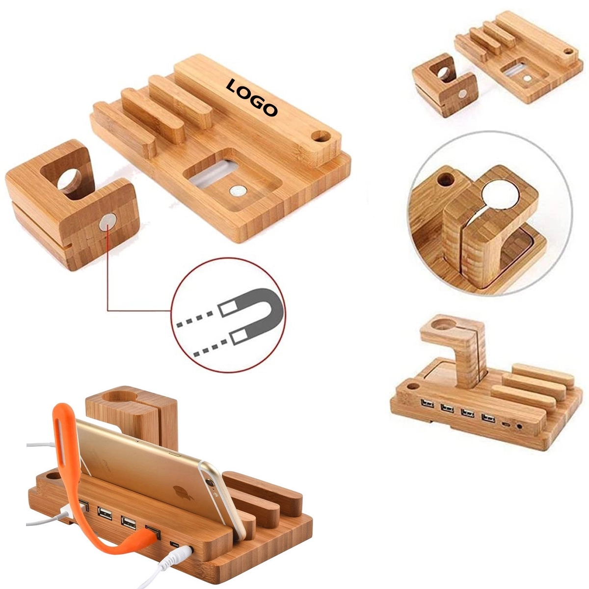 Wood Charging Station Dock for Multi Devices 5