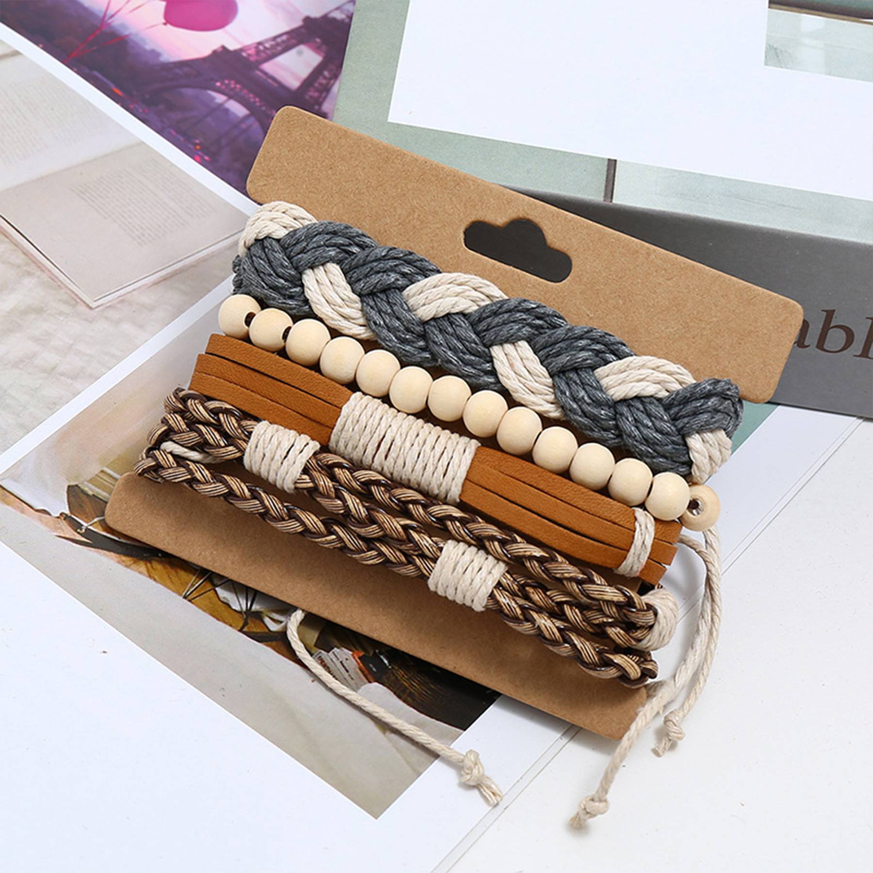 Jute Woven wooden beads men's bracelet 2