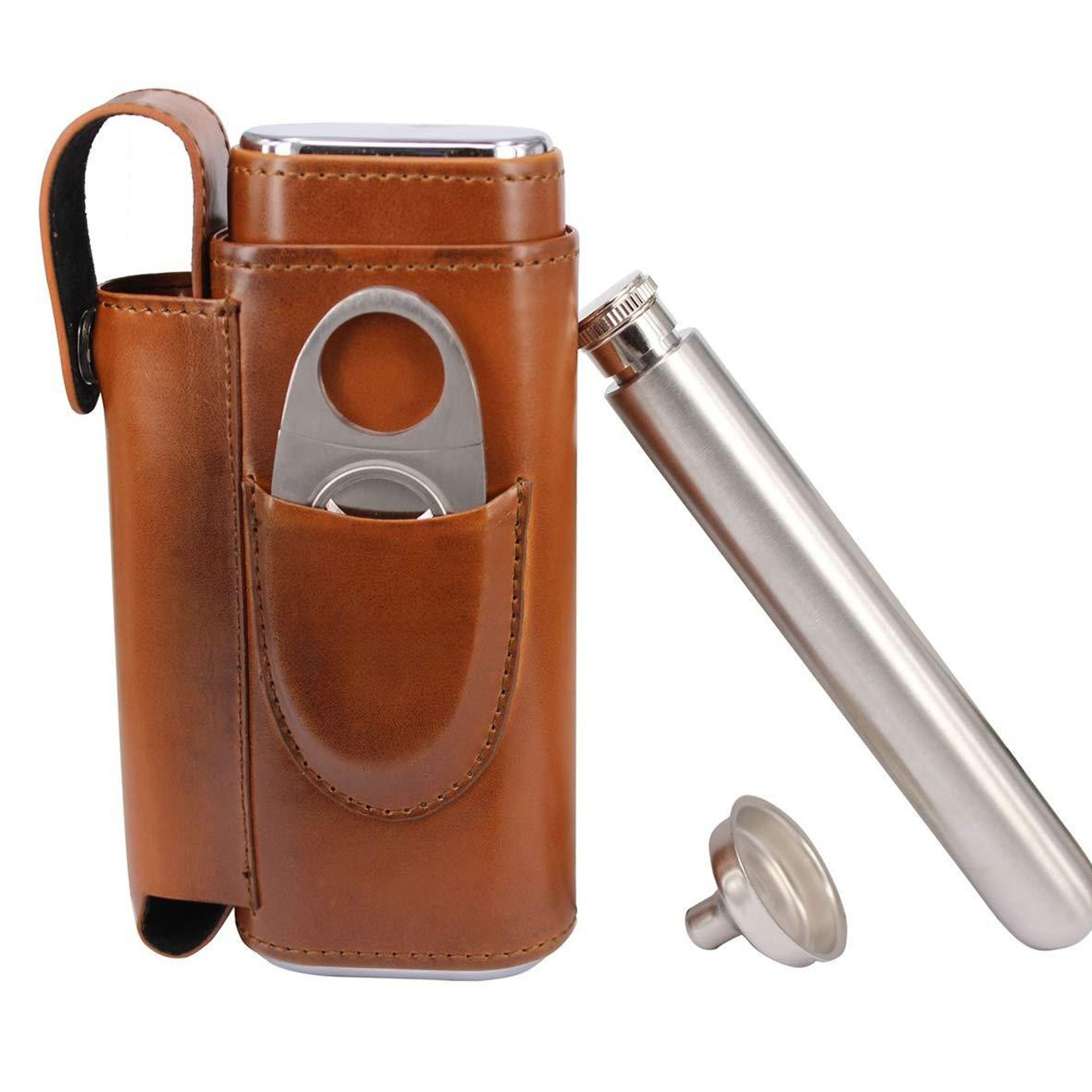 Cigar Holder with Flask and Cutter Set 5