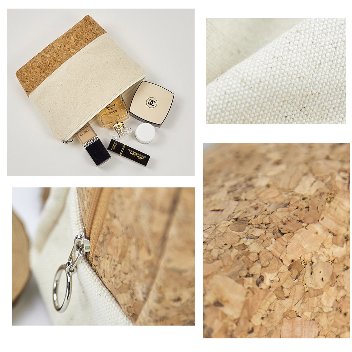 Mixed Canvas Cork Outdoor Portable Wash Cosmetic Bag for traveling 3