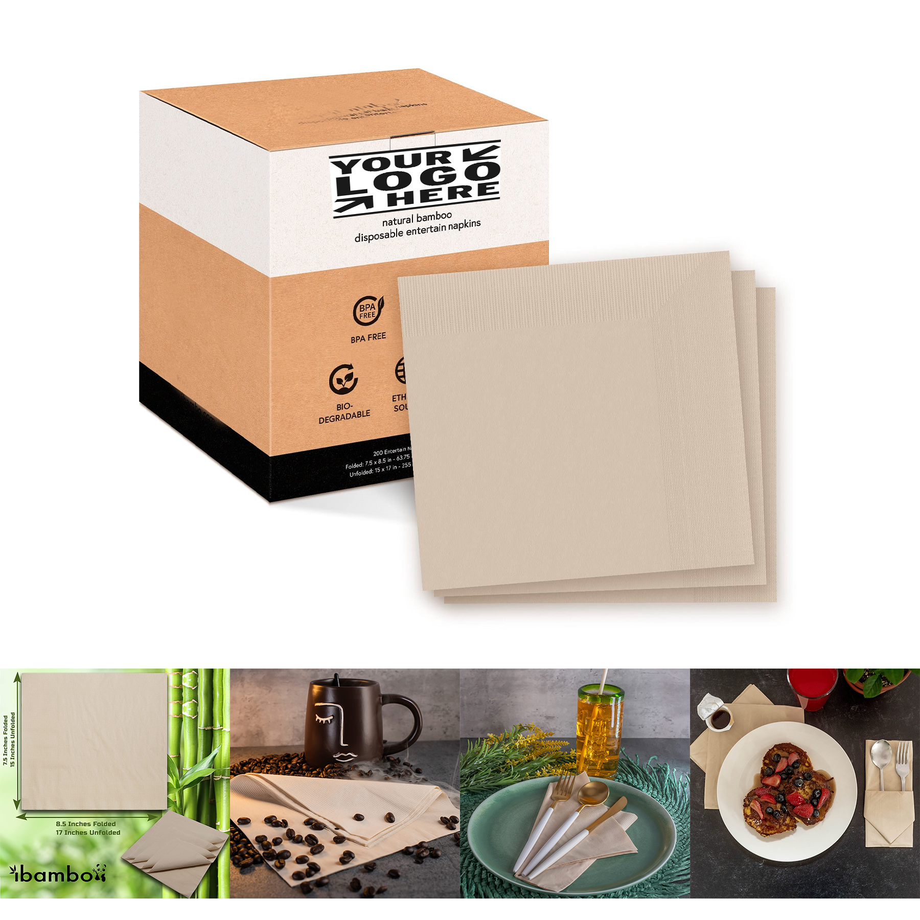 200 Piece Bamboo Entertain Dinner Napkins 2