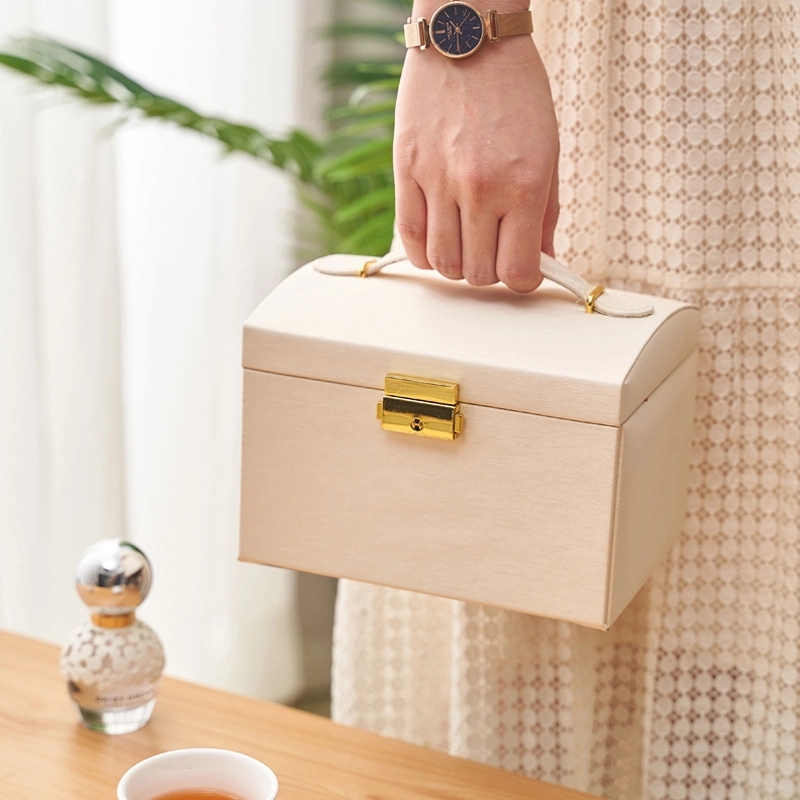 Custom 3-Layer PU Jewelry Organizer Box with Drawer & Handle 13