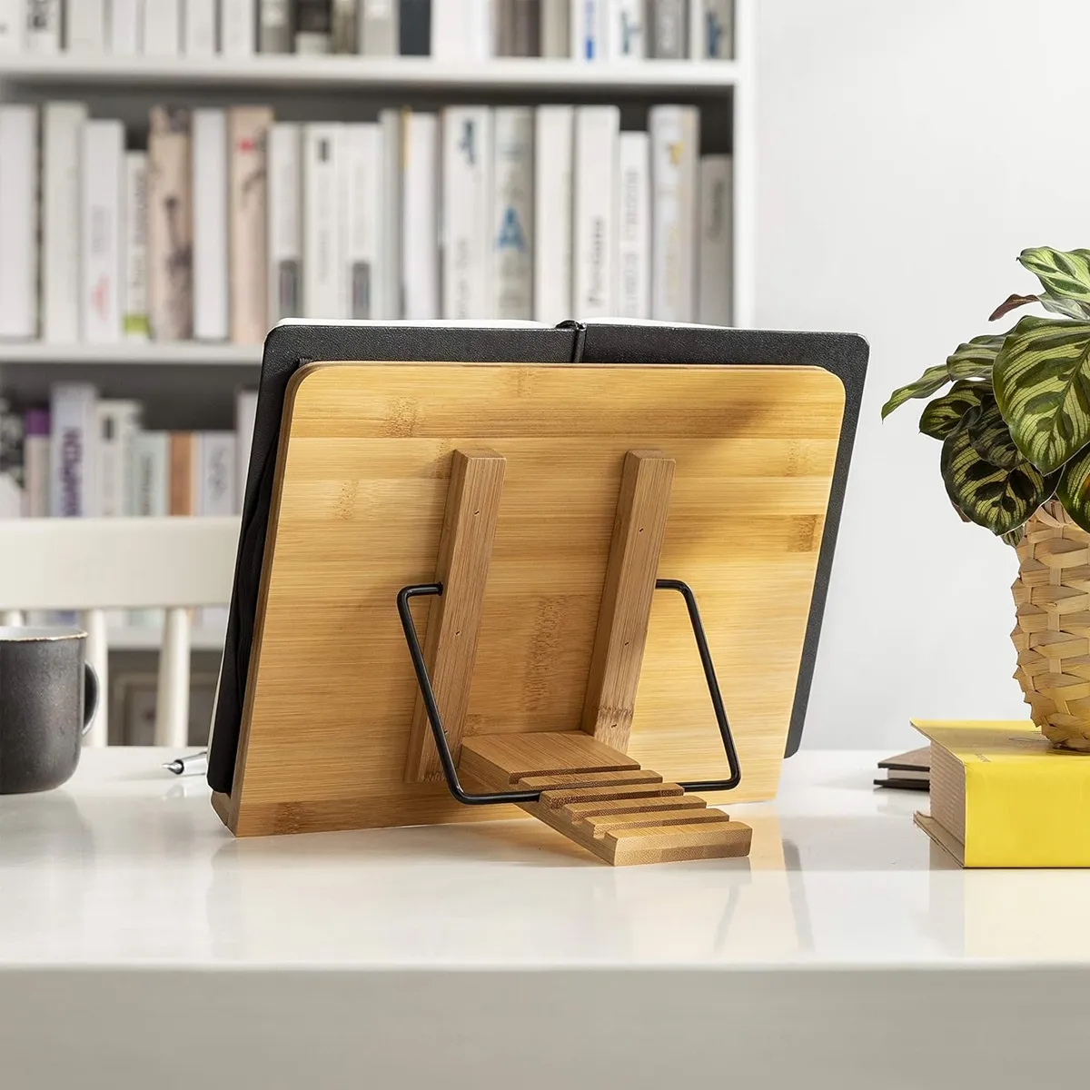 Bamboo Reading BookStand Adjustable Holder with Clips 2