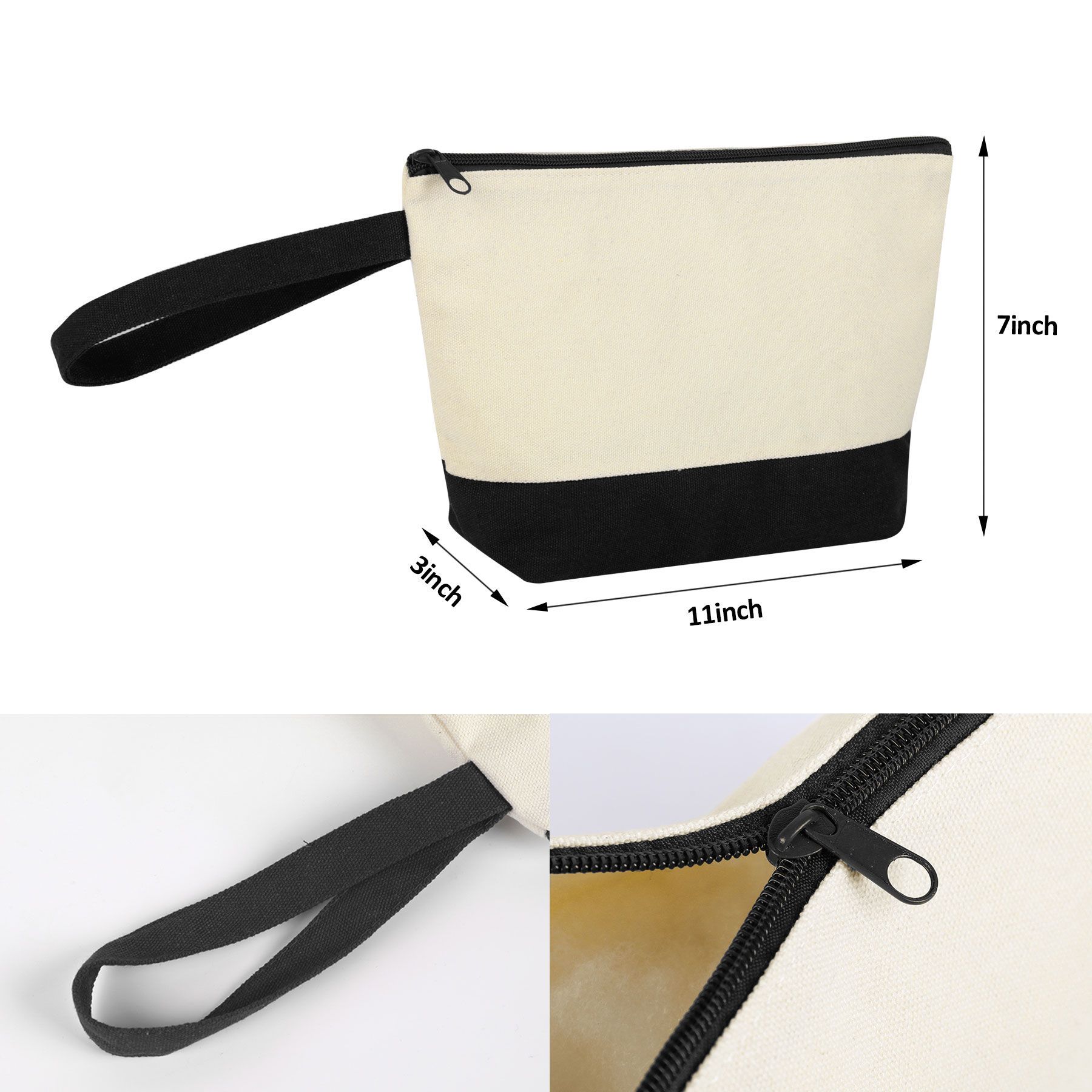 Zippered Cotton Canvas Cosmetic Pouch 16
