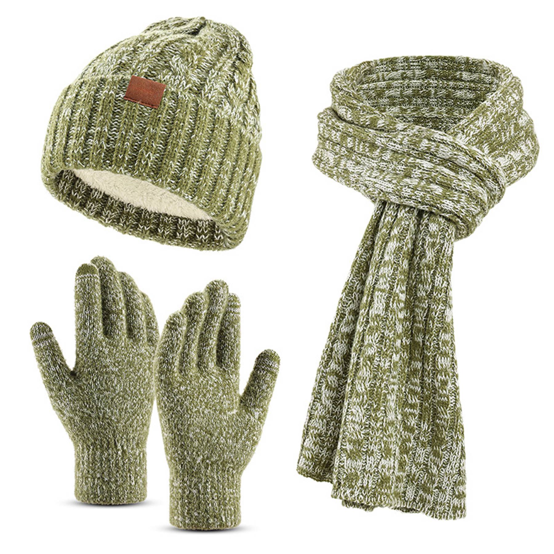Beanie+Long Scarf+Touch Screen Gloves Set for Women Men 3