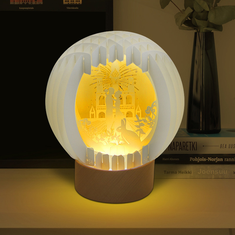 3D Paper Art Table Lamp With Wood Base 28