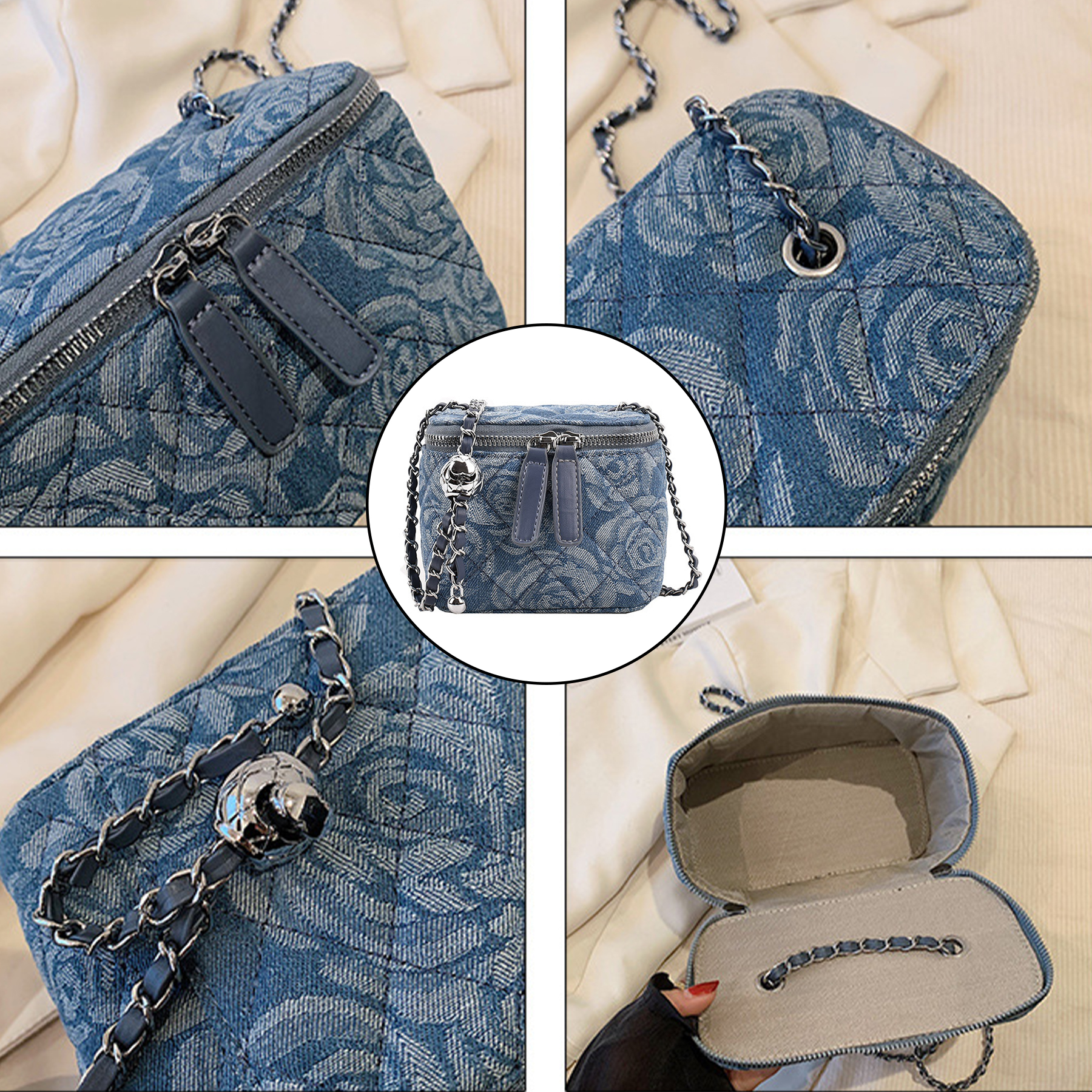 Cotton One-shoulder diamond grid bag 5