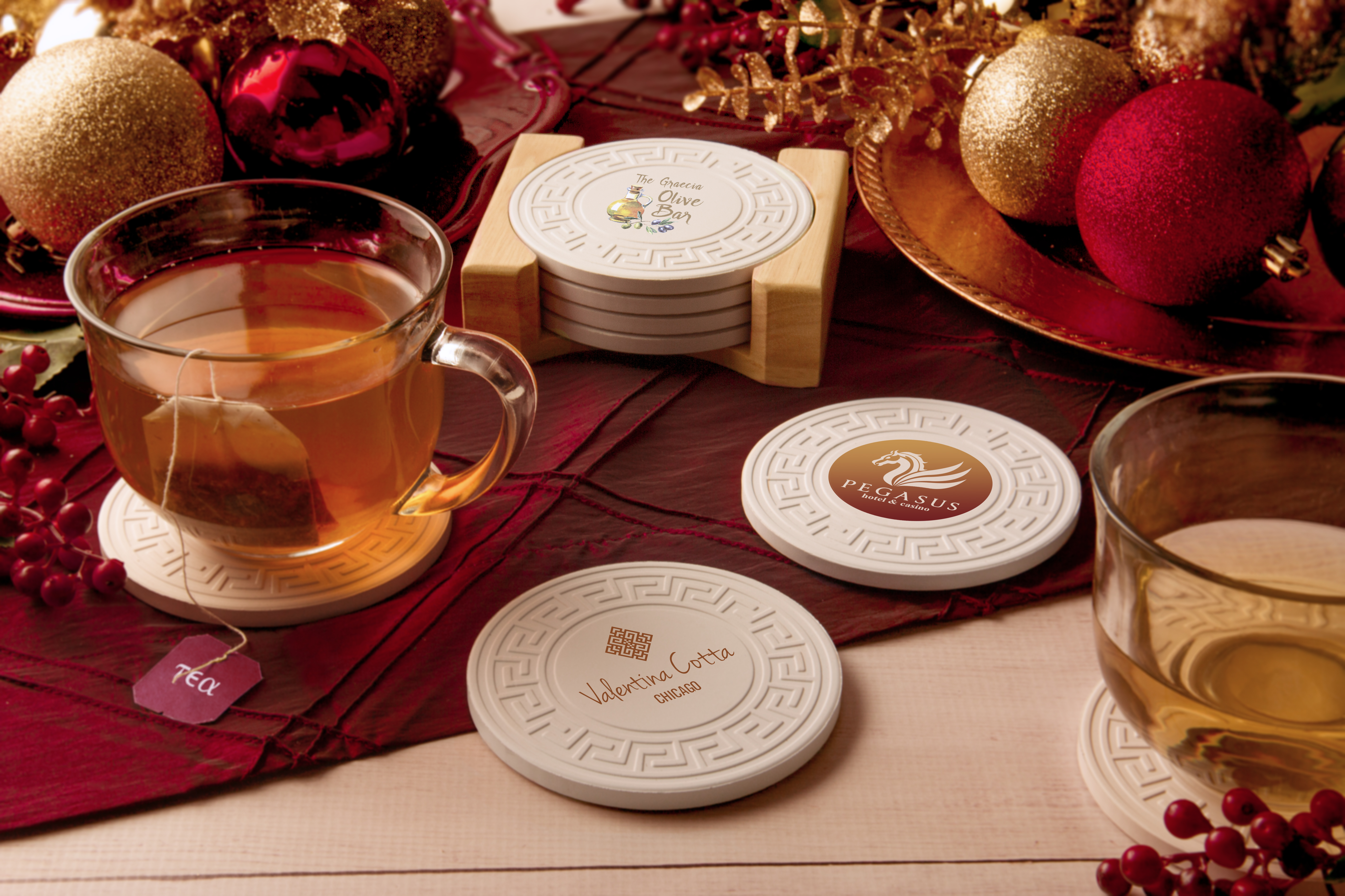 Round Greek Key Absorbent Stone Coaster 3