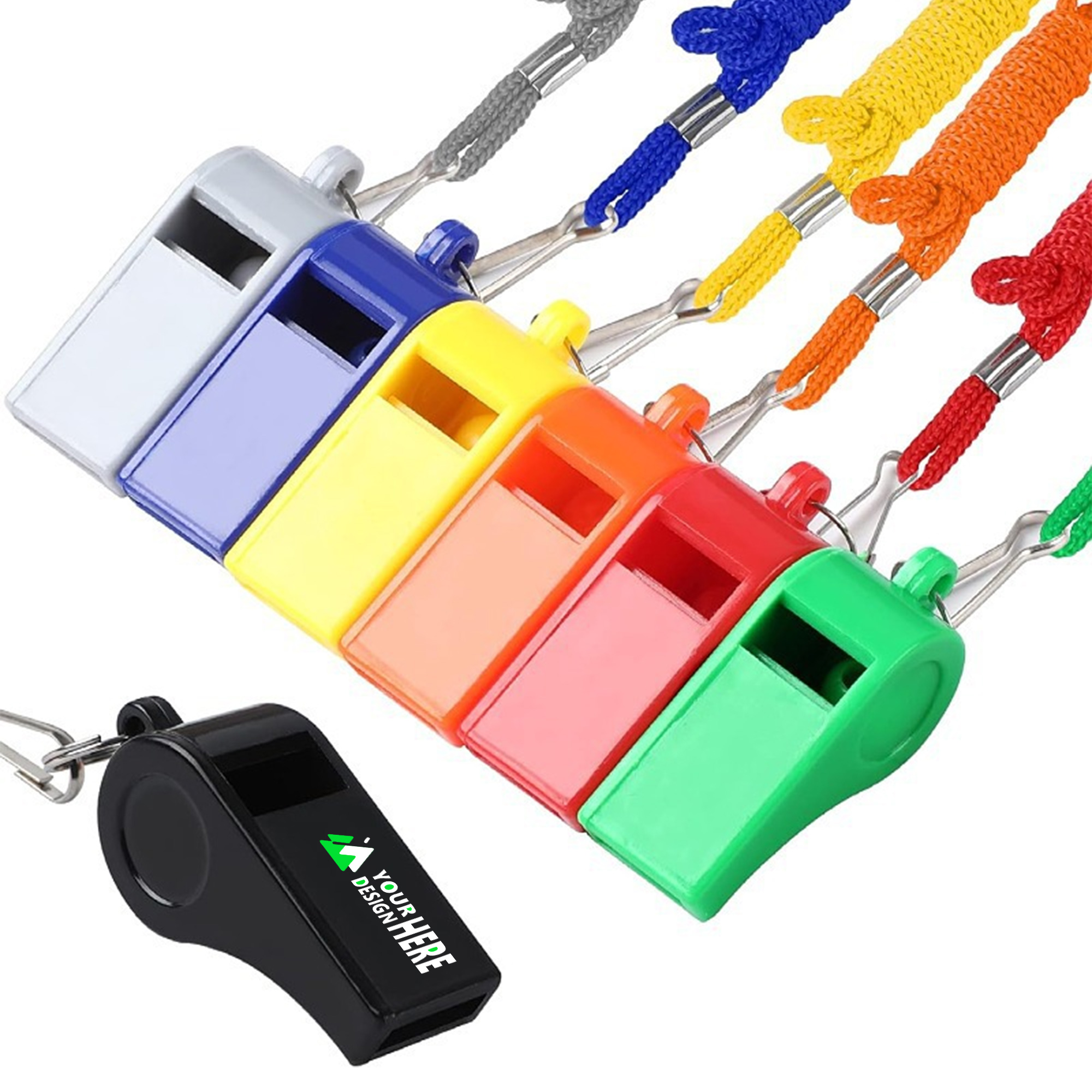 MOQ 50pcs Multi Colored Plastic Whistle With Lanyard 3