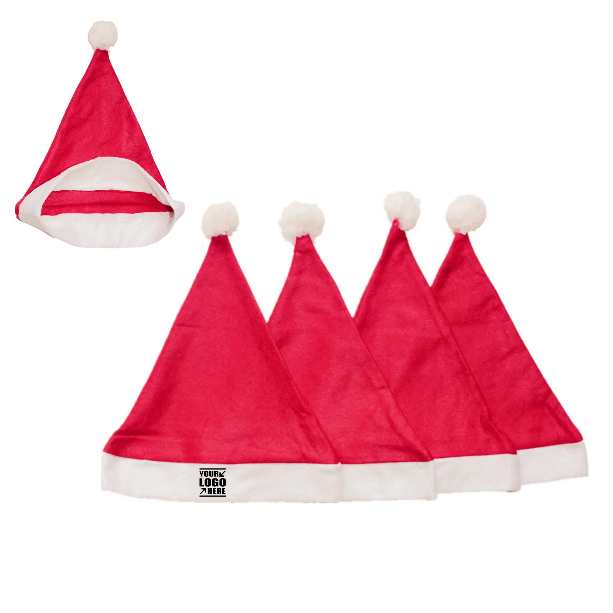 Nonwoven Pom Cuff Christmas Santa Hat 2