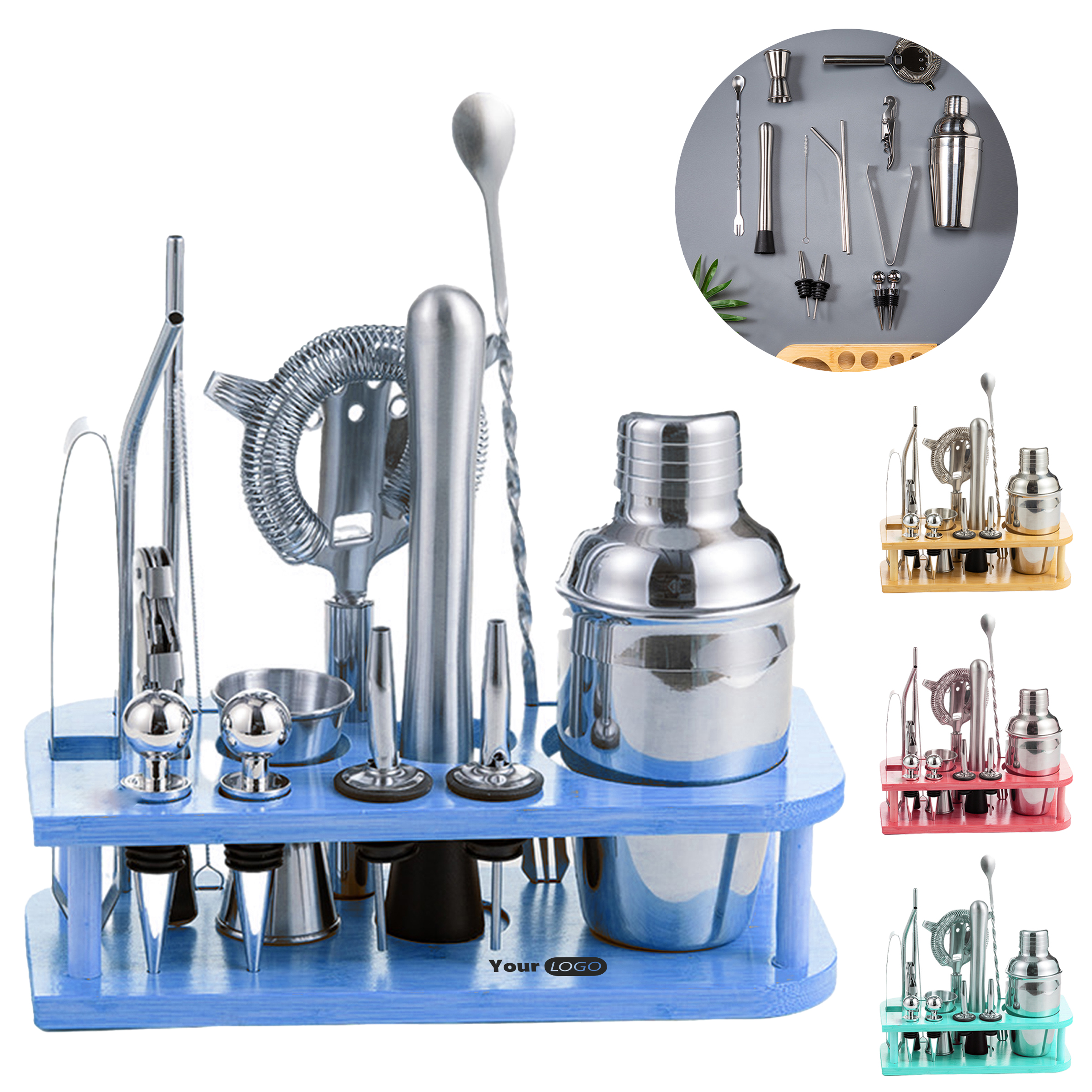 Silver Deluxe Cocktail Mixer Set With Organizer Stand ?C Ideal For Parties And Entertaining 1